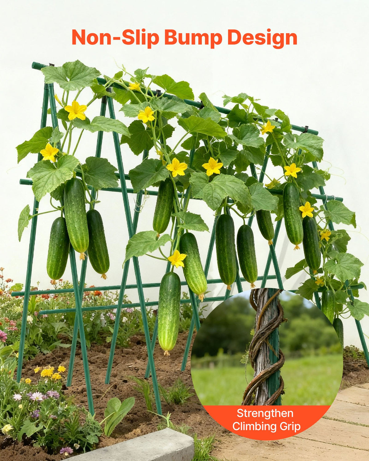 VEVOR Garden Stakes, 50 Pack, 1455 mm, Plastic Coated Metal Tomato Stakes, Garden Sticks for Plants Support, with Pointed End and Non-Slip Bumps for Growing Climbing Plants, Outdoor Vegetables