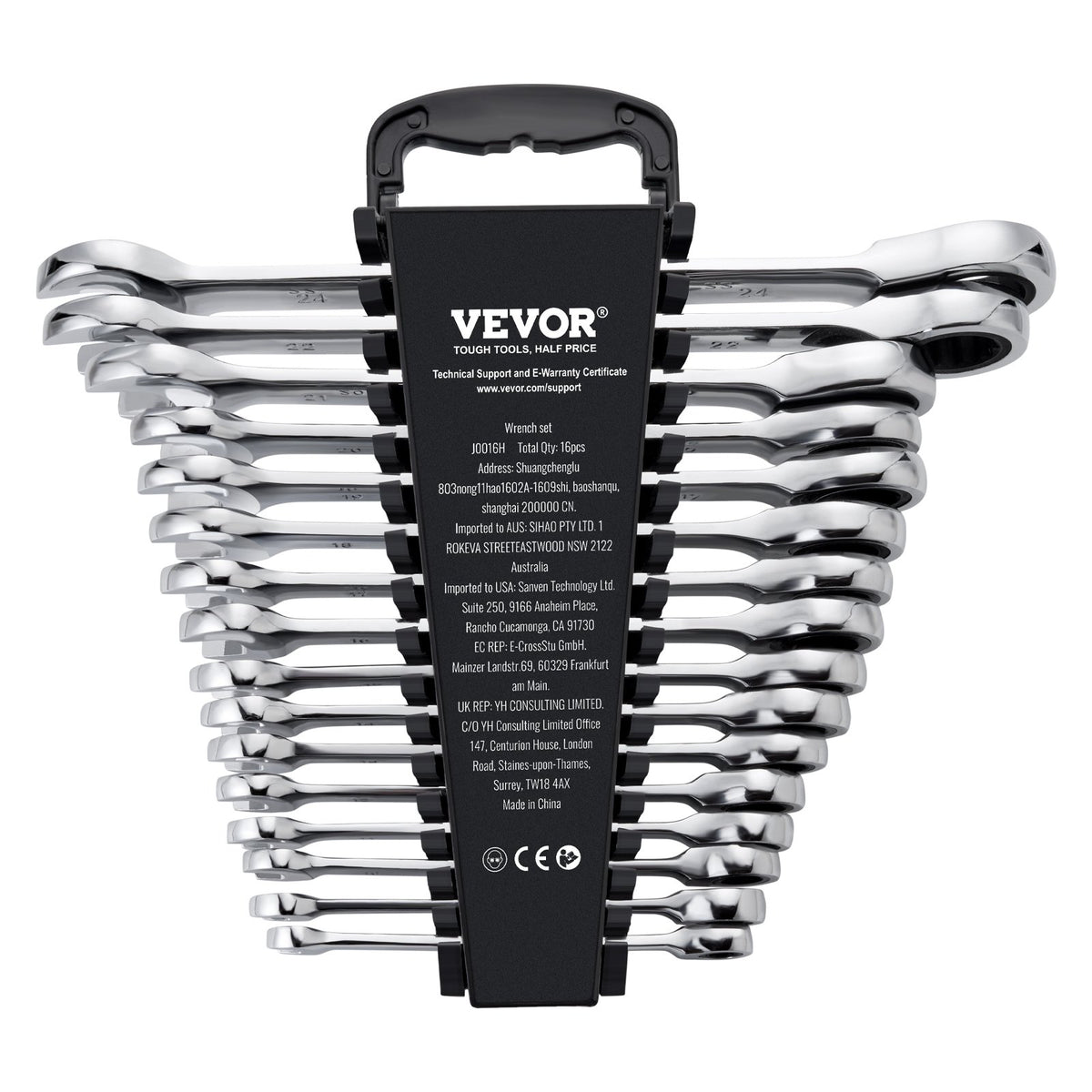 VEVOR Combination Wrench Set, 16-Piece Ratcheting Wrench Set with Organizer Rack, Cr-V Steel Wrench Set Metric 8 mm to 24 mm, Ideal for General Household, Garage, Workshop, Auto Repairs, Emergency
