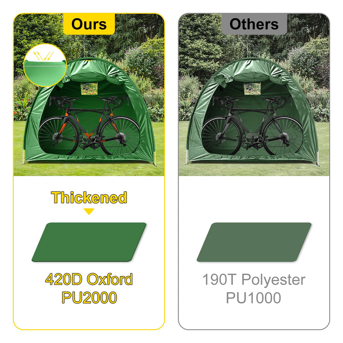 VEVOR Bike Cover Storage Tent, 420D Oxford Fabric Portable for 4 Bikes, Outdoor Waterproof Anti-Dust Bicycle Storage Shed, Heavy Duty for Bikes, Lawn Mower, and Garden Tools, with Carry Bag, Green