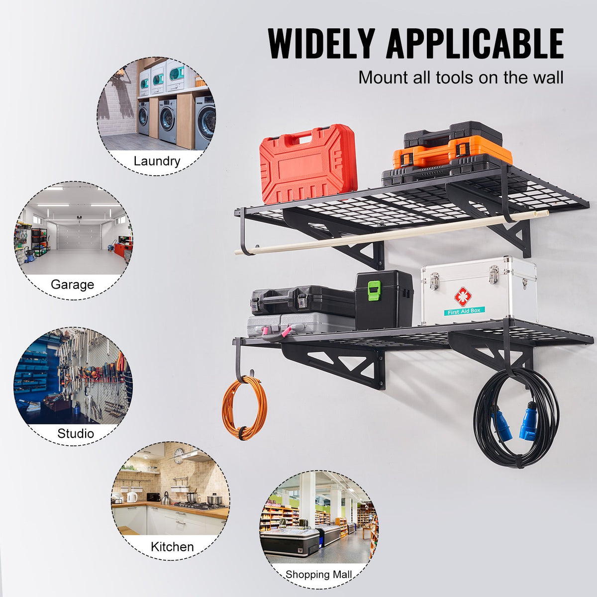 VEVOR Garage Storage Shelving, 2 Pack, 122 x 61 cm Heavy Duty Garage Shelves Wall Mounted, 502 lbs Load Capacity(Total) Garage Storage Rack Floating Shelves, Suitable for Shop, Shed, Garage Storage