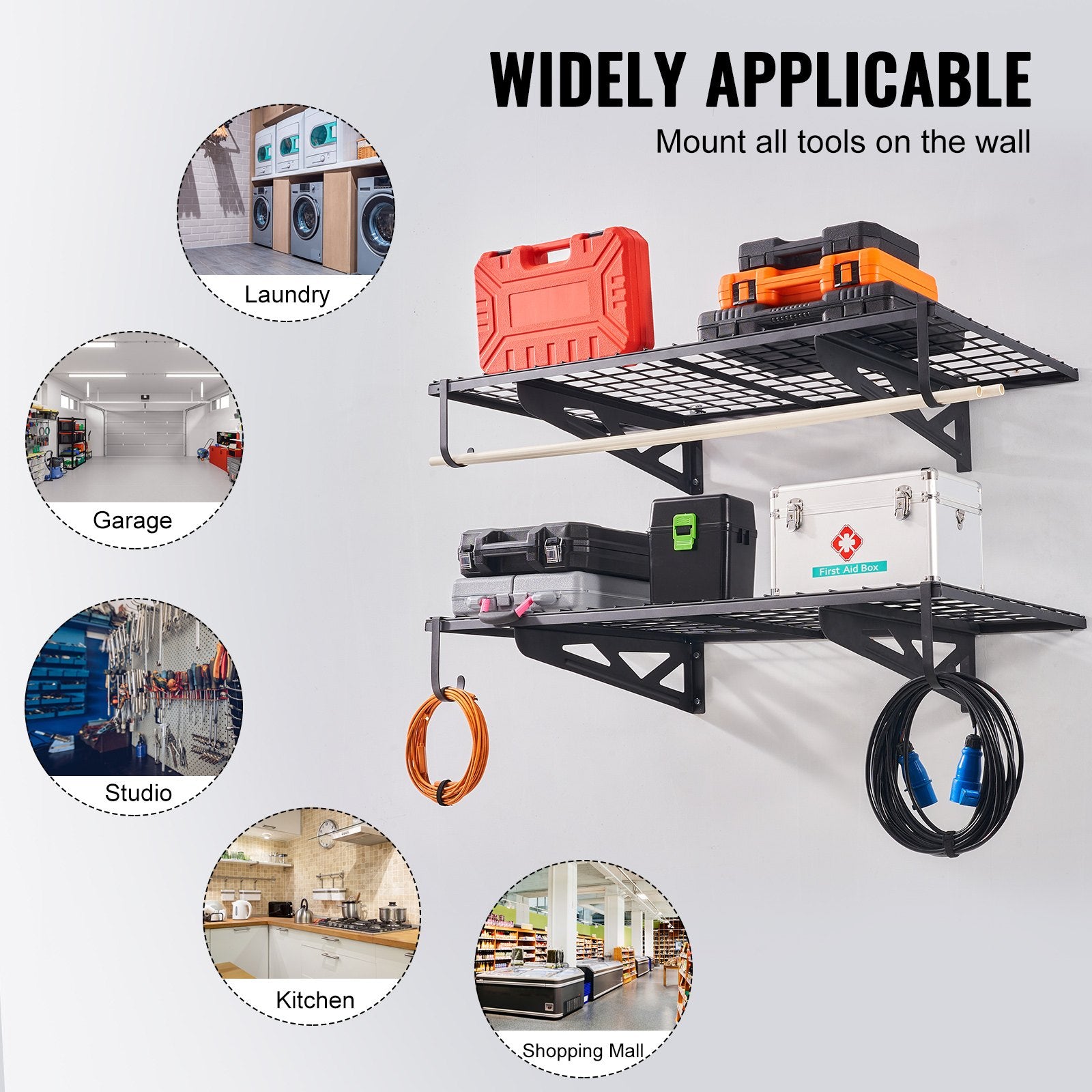 VEVOR Garage Storage Shelving, 2 Pack, 122 x 61 cm Heavy Duty Garage Shelves Wall Mounted, 502 lbs Load Capacity(Total) Garage Storage Rack Floating Shelves, Suitable for Shop, Shed, Garage Storage