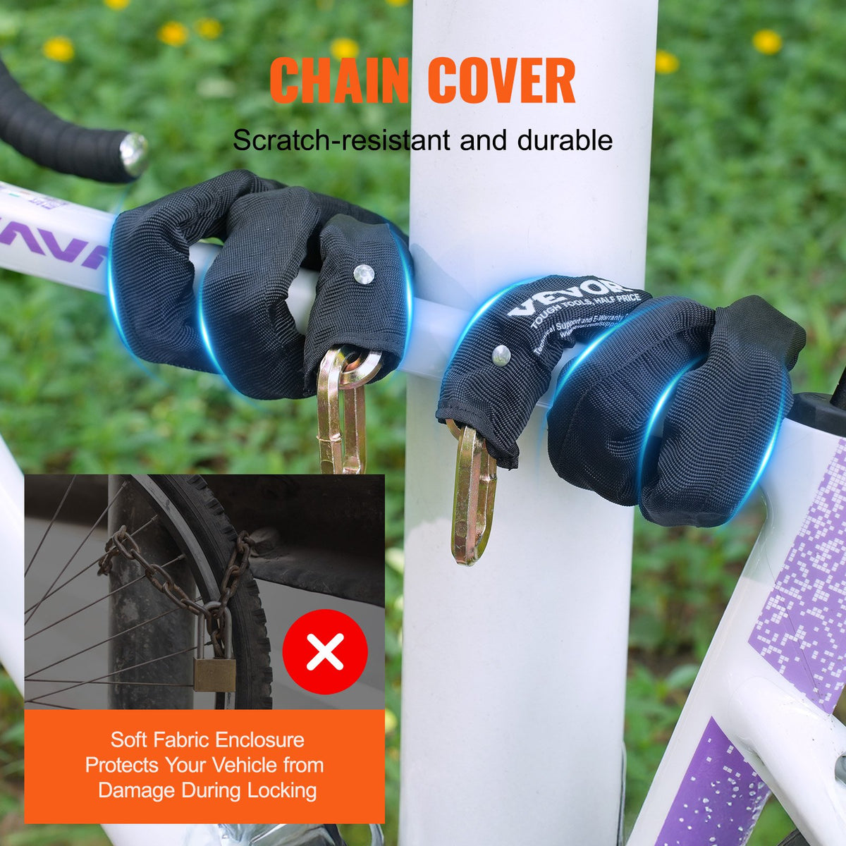 VEVOR Bike Chain Lock, 5.91 Ft Security Bicycle Chain Lock, Heavy Duty Metal Steel Anti-Theft High Security Bike Locks, Perfect for Bike, Motorcycle, Scooter, Bicycle, Door, Fence, Gate, 9.5mm, Black