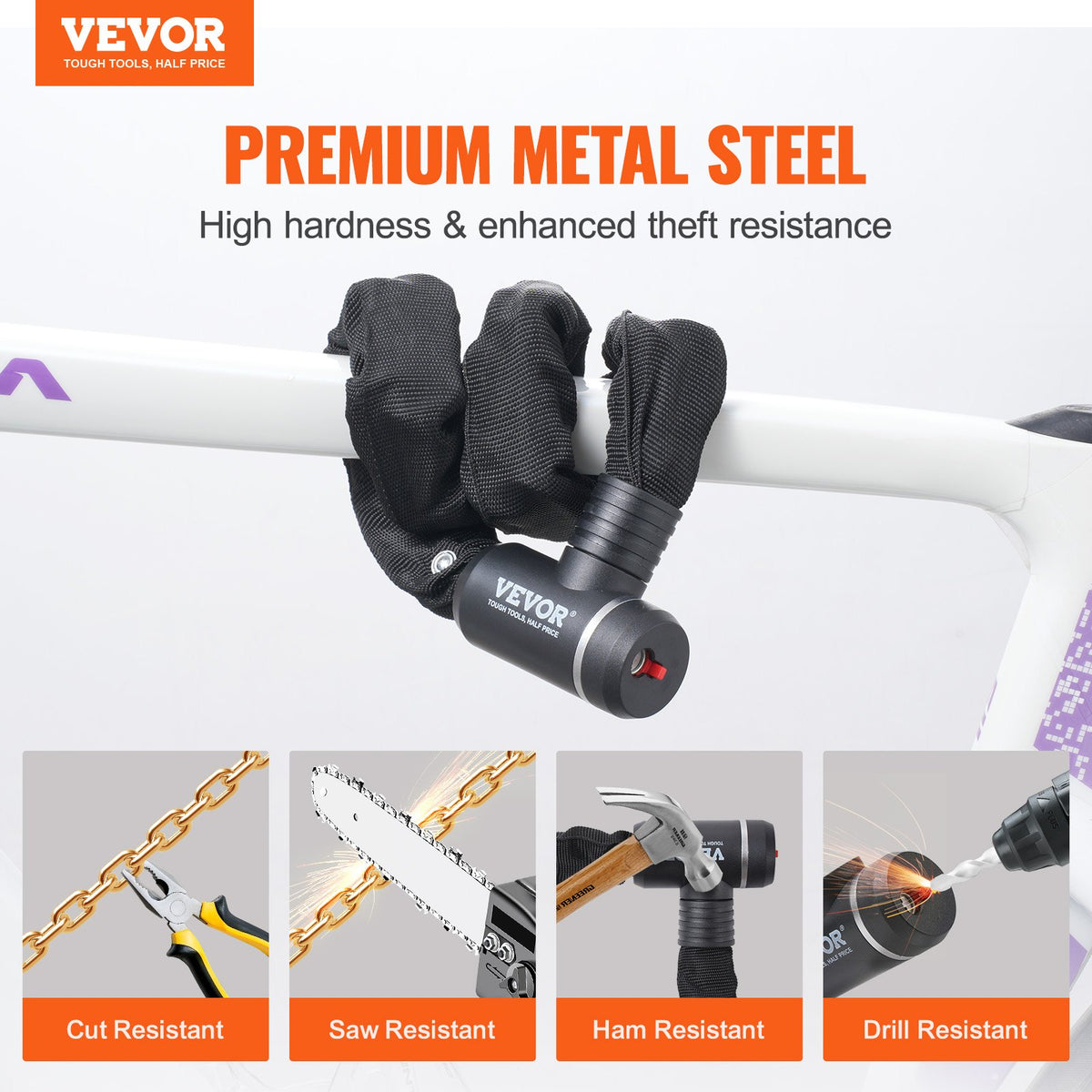 VEVOR Bike Chain Lock, 3.94 Ft Combination Bicycle Chain Lock with 3 Keys, Heavy Duty Anti-Theft High Security Bike Locks, Perfect for Bike, Motorcycle, Scooter, Bicycle, Door, Fence or Gate, 10mm
