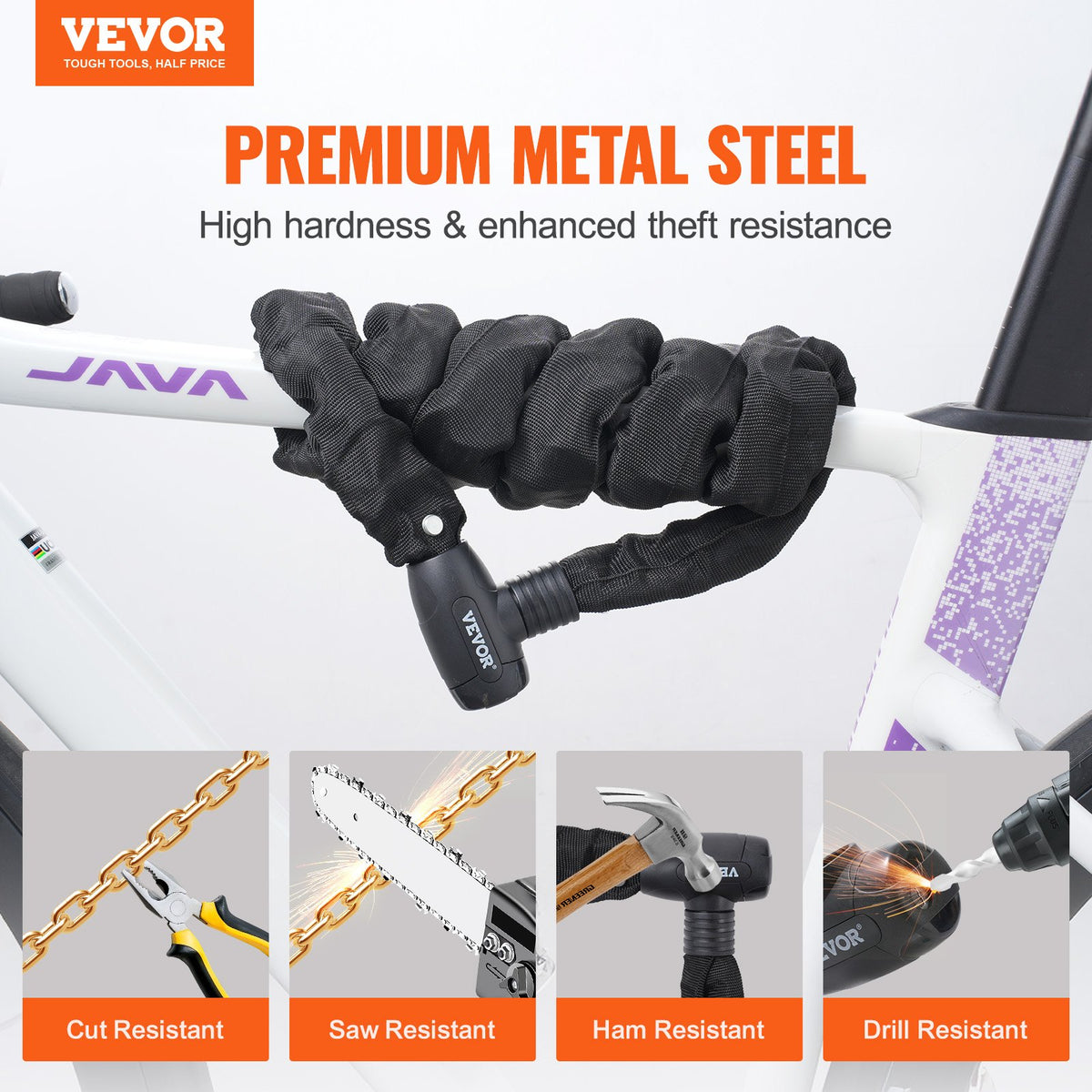 VEVOR Bike Chain Lock, 3.94 Ft Combination Bicycle Chain Lock with 4 Keys, Heavy Duty Anti-Theft High Security Bike Locks, Perfect for Bike, Motorcycle, Scooter, Bicycle, Door, Fence or Gate, 8mm