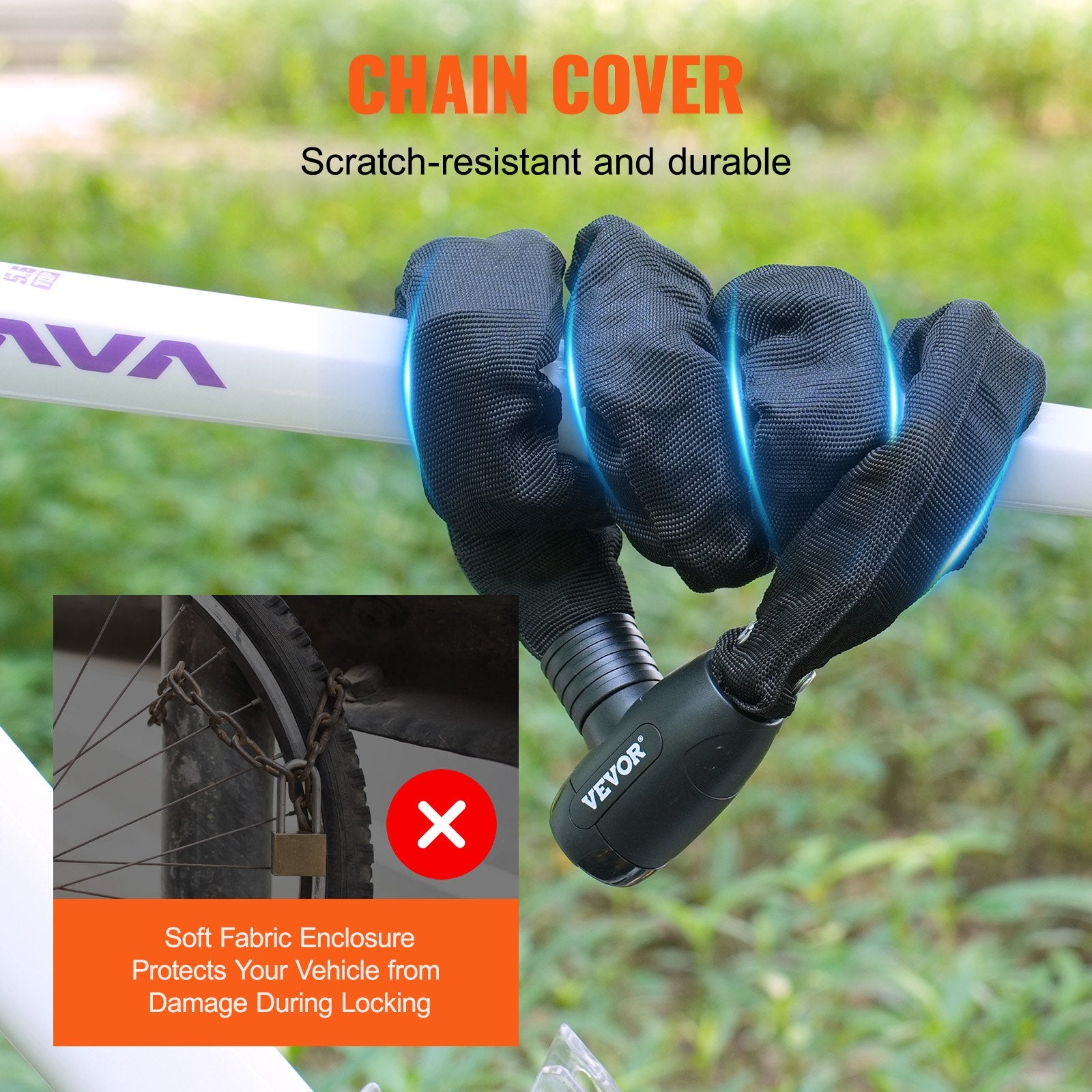 VEVOR Bike Chain Lock, 3.94 Ft Combination Bicycle Chain Lock with 4 Keys, Heavy Duty Anti-Theft High Security Bike Locks, Perfect for Bike, Motorcycle, Scooter, Bicycle, Door, Fence or Gate, 8mm