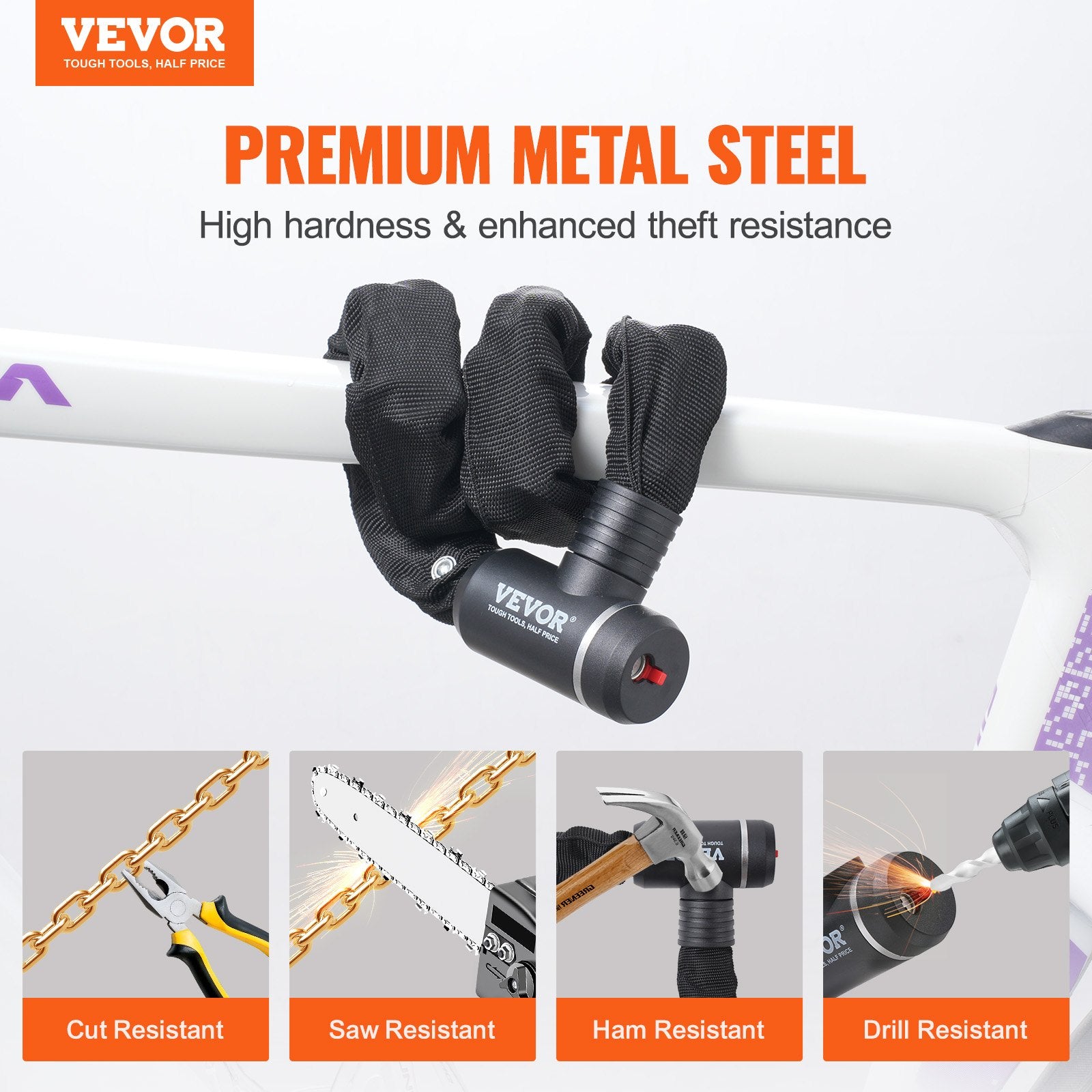VEVOR Bike Chain Lock, 2.79 Ft Combination Bicycle Chain Lock with 2 Keys, Heavy Duty Anti-Theft High Security Bike Locks, Perfect for Bike, Motorcycle, Scooter, Bicycle, Door, Fence or Gate, 8mm