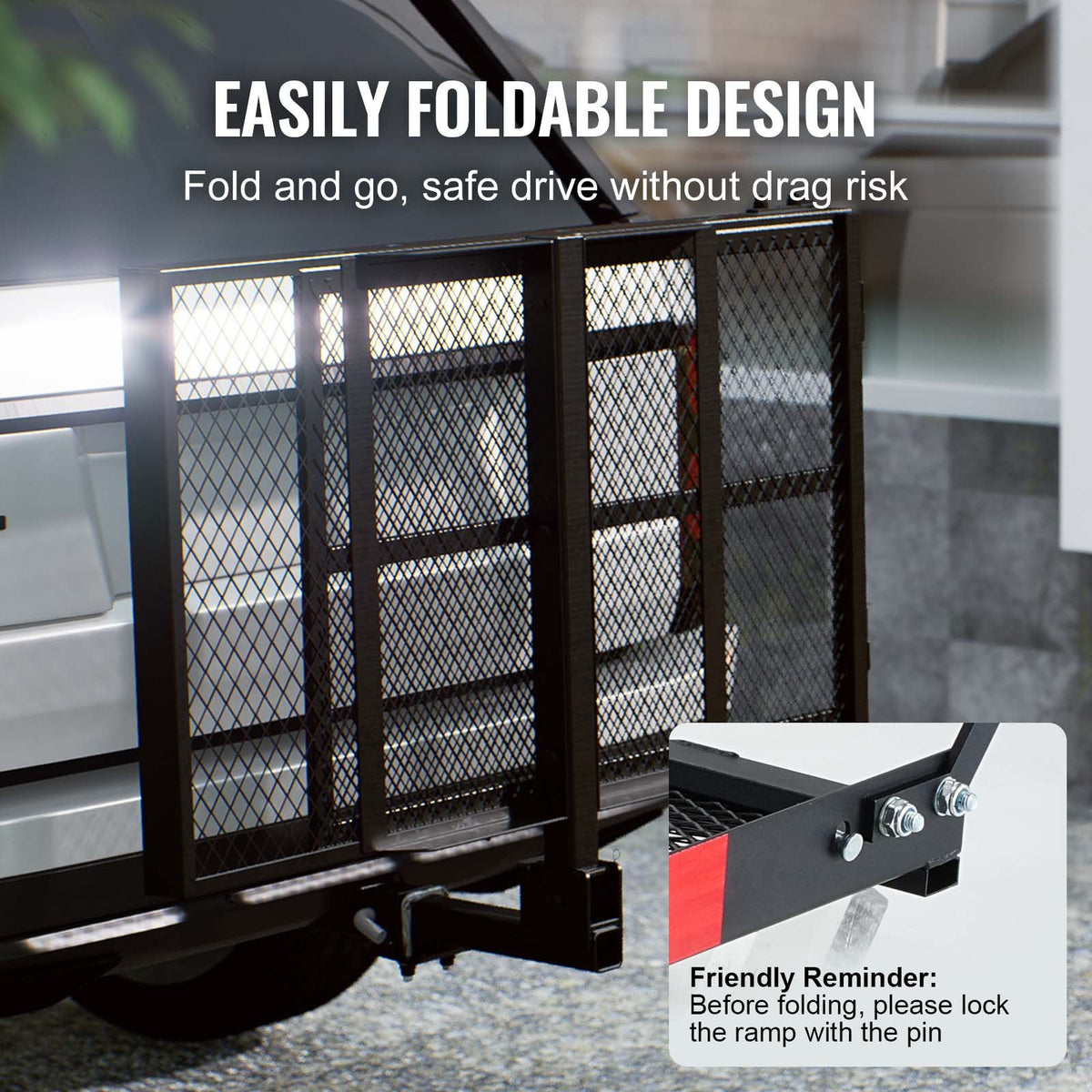 VEVOR Hitch Mount Wheelchair Carrier 45.3" x 25.6", 500LBS Mobility Scooter Carrier with Folding Ramp, Iron Trailer Hitch Rack Basket with Stabilizer, Straps, Fit 2" Hitch Receiver for SUV Van Car