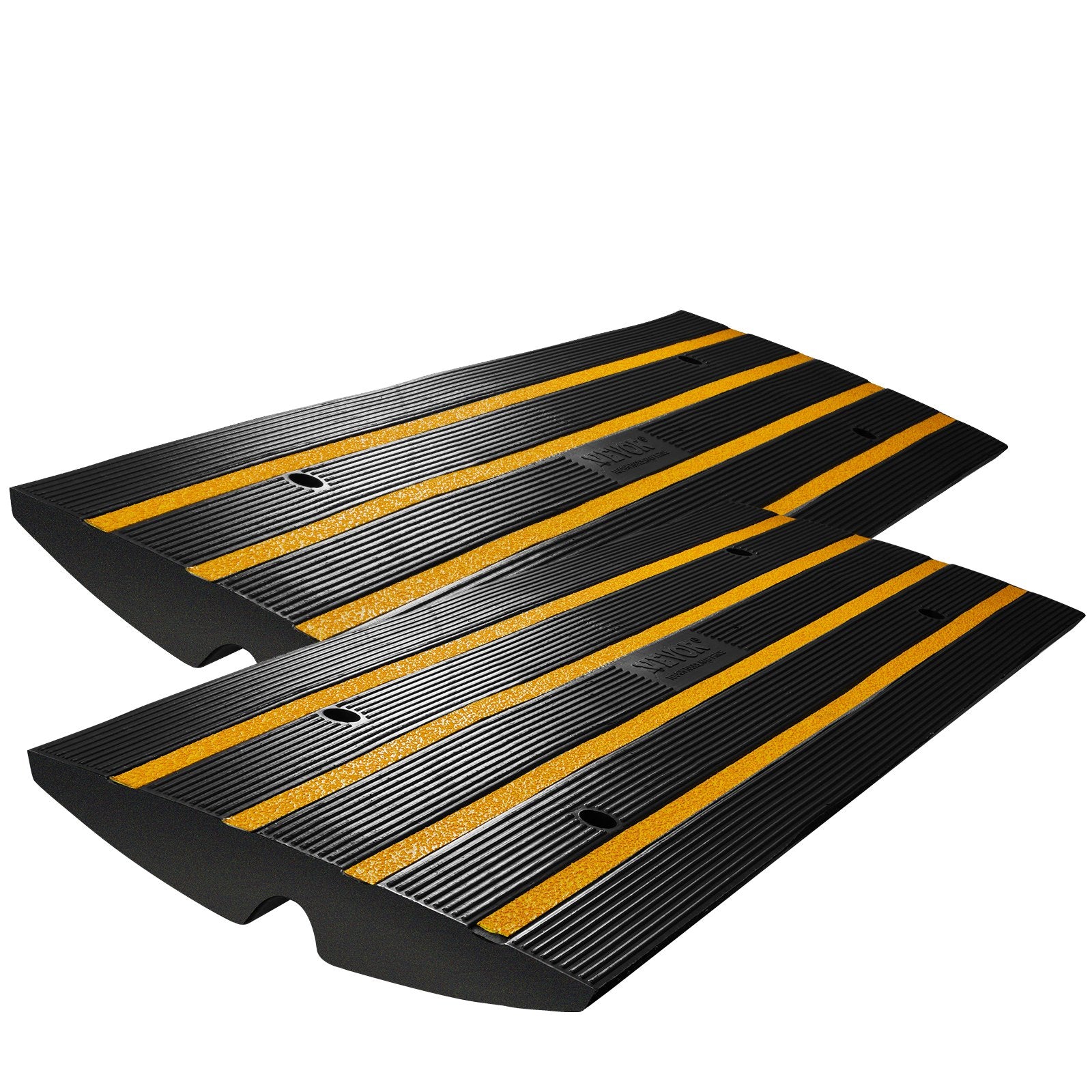 VEVOR Curb Ramp, 2 Pack, 6.5 cm Rise, Rubber Driveway Ramps, Heavy Duty 15 tons Weight Capacity Threshold Ramp, Curbside Bridge Ramps for Loading Dock Garage Sidewalk, Expandable Full Ramp Set