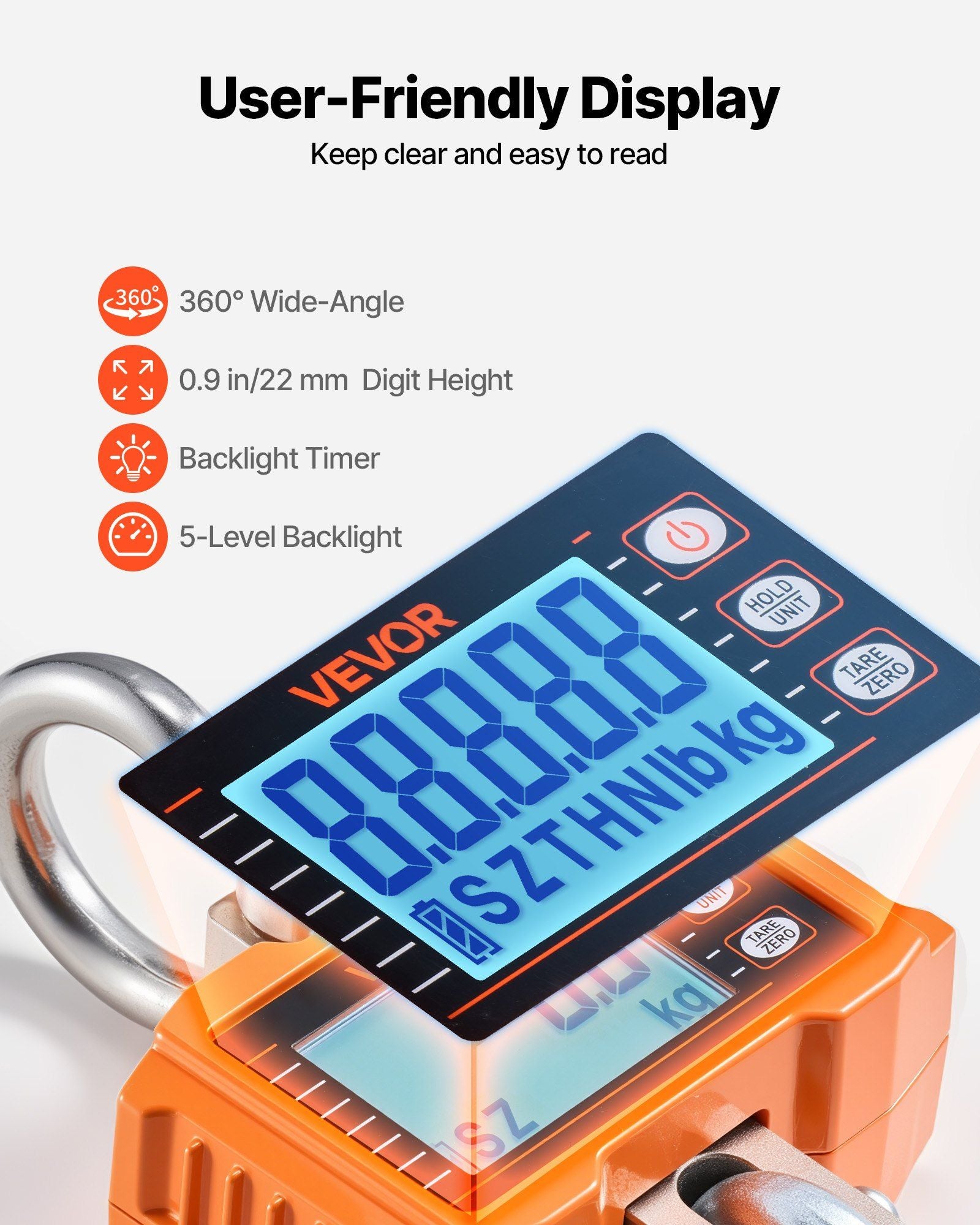 Digital Crane Scale, 4400 lbs/2000 kg Max Capacity, Heavy Duty Industrial Hanging Scale with Cast Aluminum Case & LCD Display, 500 g Division & 3 Unit Switch, Remote Control for Garage Factory