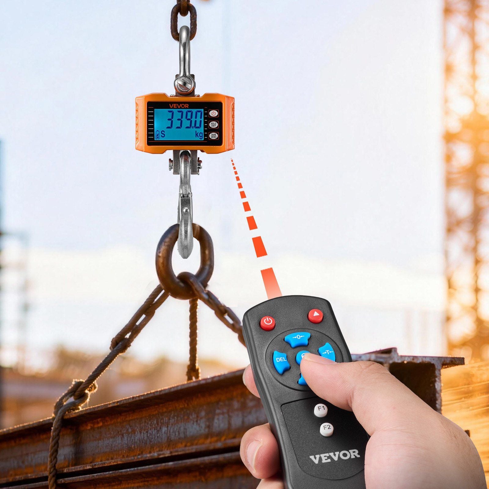 Digital Crane Scale, 4400 lbs/2000 kg Max Capacity, Heavy Duty Industrial Hanging Scale with Cast Aluminum Case & LCD Display, 500 g Division & 3 Unit Switch, Remote Control for Garage Factory