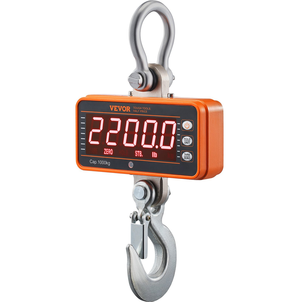 VEVOR Digital Crane Scale, 2200 lbs/1000 kg, Industrial Heavy Duty Hanging Scale with Remote Control, Cast Aluminum Case &amp; LED Screen, High Precision for Construction, Factory, Farm, Hunting (Orange)