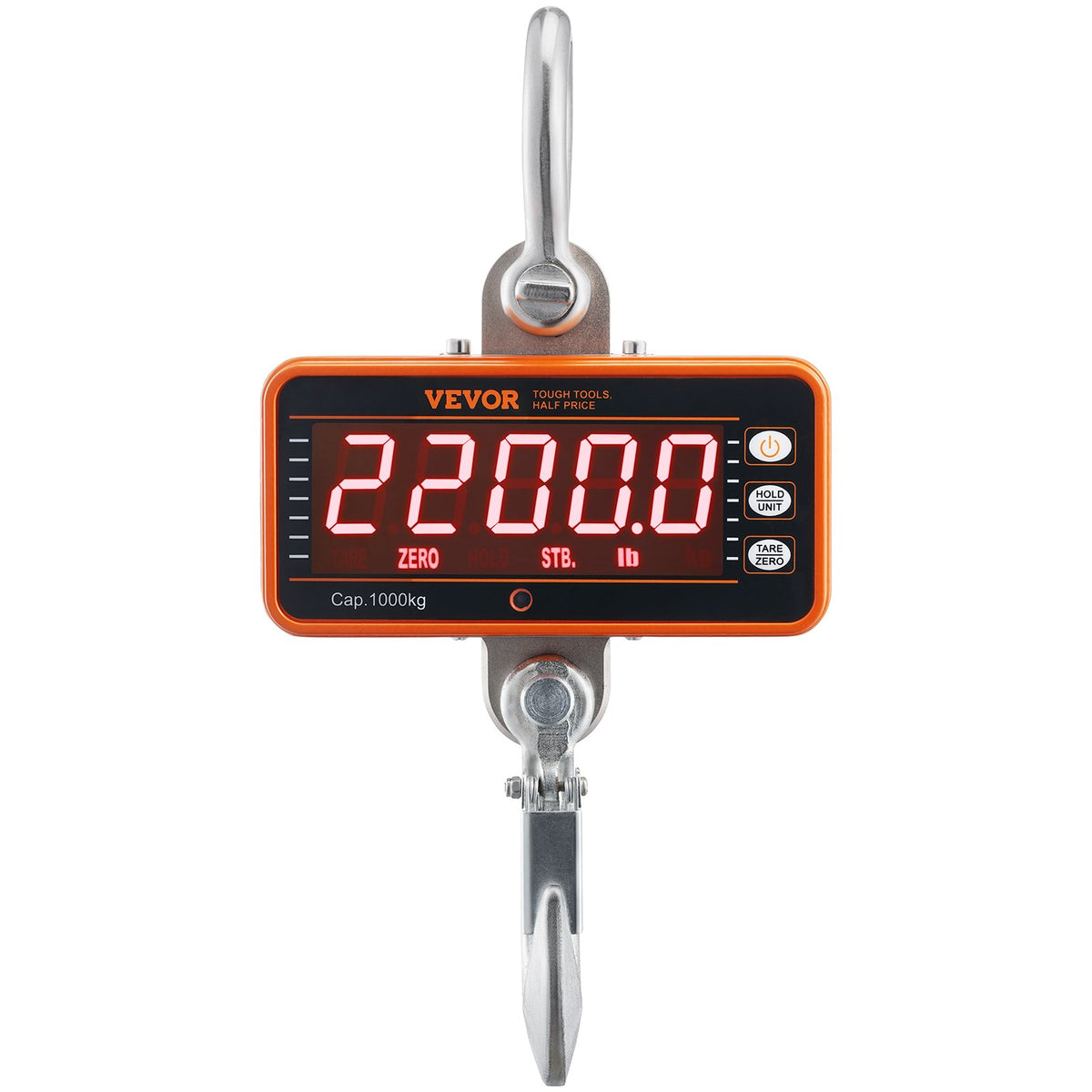 VEVOR Digital Crane Scale, 2200 lbs/1000 kg, Industrial Heavy Duty Hanging Scale with Remote Control, Cast Aluminum Case & LED Screen, High Precision for Construction, Factory, Farm, Hunting (Orange)