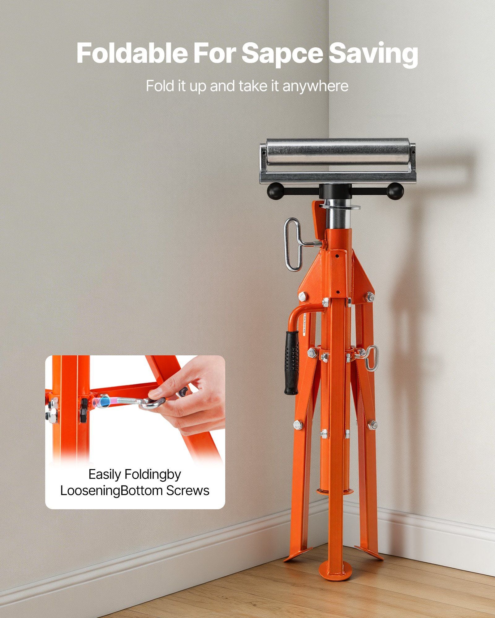Roller Stand, Heavy Duty 1136 KG Load Capacity, 27.6"-52" Height Adjustable, 45# Steel Folding Roller Support Stand for Pipes, Wooden Boards