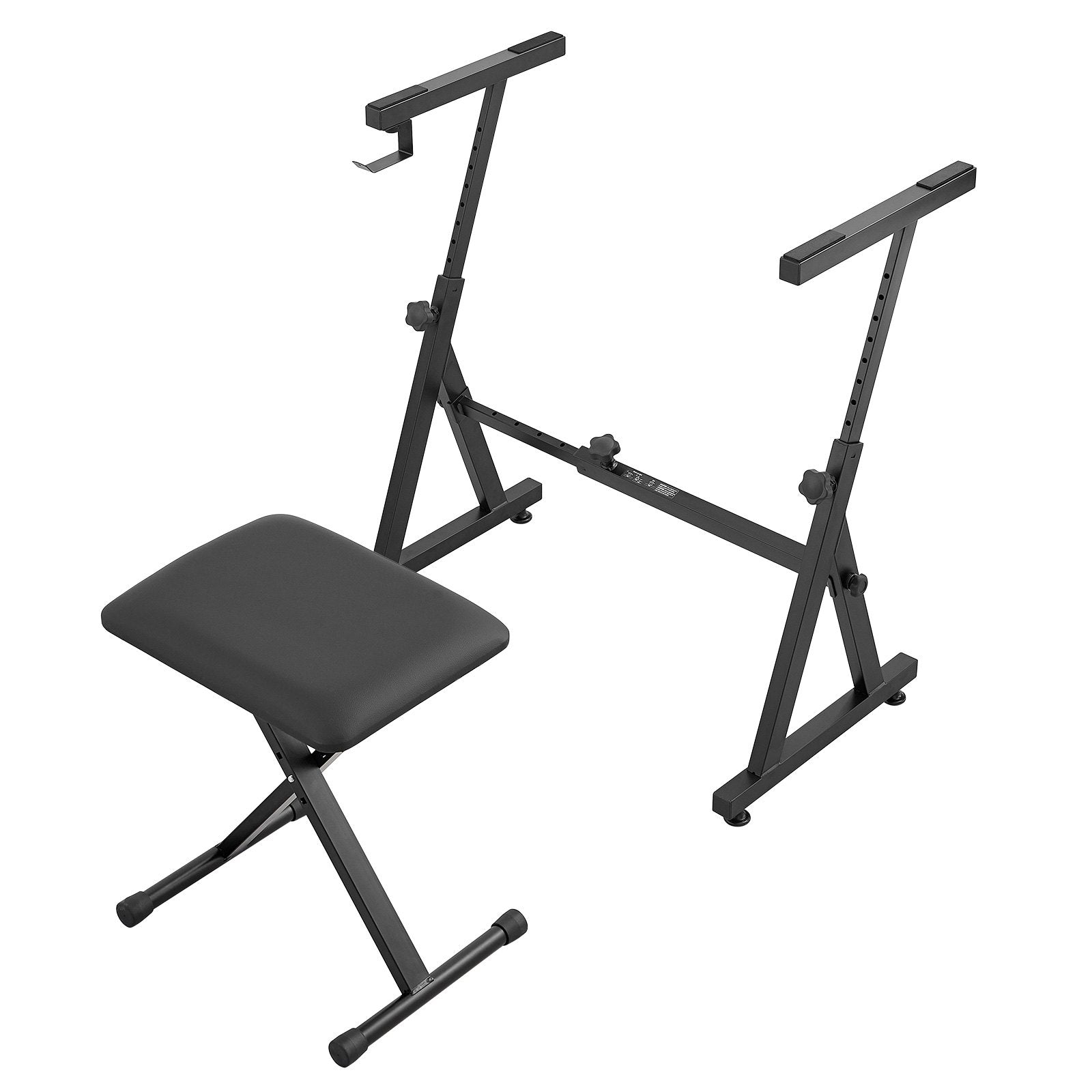 VEVOR Piano Keyboard Stand and Bench Set, Z Style, Heavy-Duty Digital Piano Music Stand and Seat, 250 lbs Capacity with Adjustable Piano Bench Width Height Wheels, Fits for 54-88 Key Electric Pianos