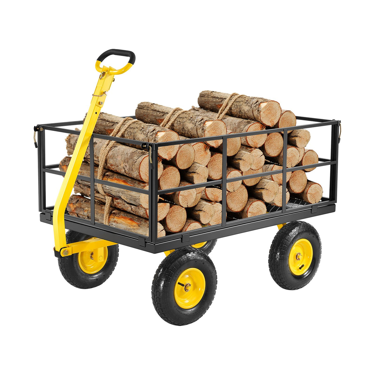 VEVOR 1400 Lbs Steel Garden Cart, Heavy Duty Pullable Garden Wagon Yard Cart, 2 in 1 Outdoor Metal Utility Wagon Yard Trailer with 13&quot; All Terrain Tires, Mesh Removable Sides and 180°Rotating Handle