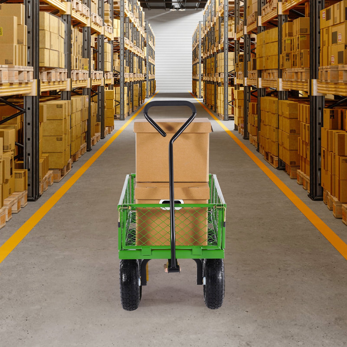 VEVOR 680 Lbs Steel Garden Cart on Wheels, Heavy Duty Garden Wagon Cart Pullable, Metal Outdoor Utility Yard Wagon Carts with 10" Tires, Mesh Removable Sides and 180°Rotating Handle