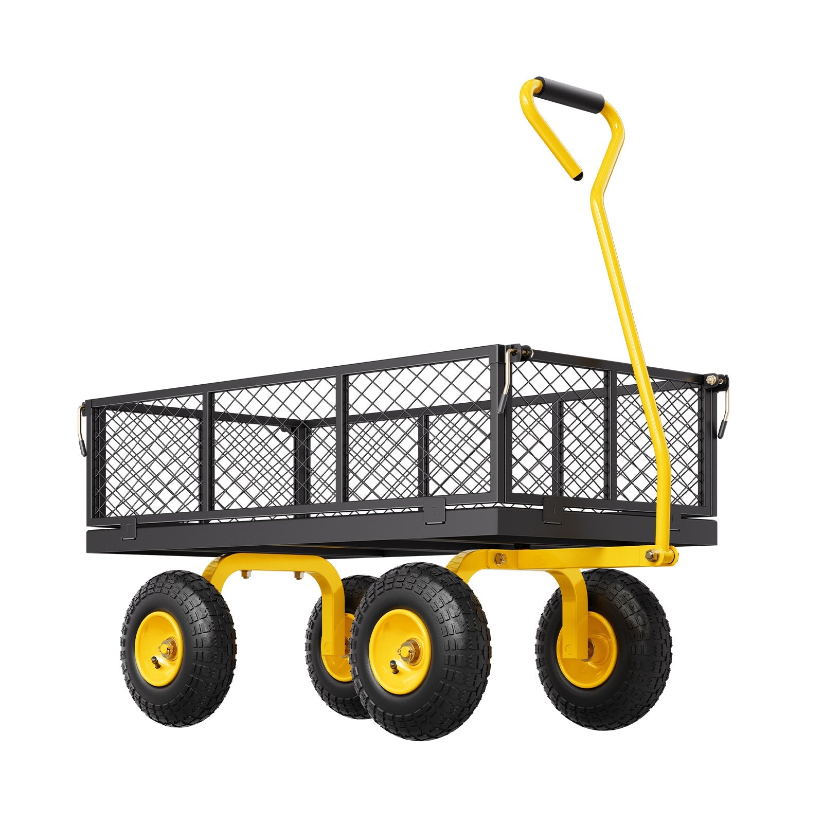 VEVOR 900 Lbs Heavy Duty Steel Garden Cart, Garden Wagon Cart on Wheels, Outdoor Metal Yard Utility Wagon Carts with 10" Tires and Mesh Removable Sides(Convert to Flatbed) and 180°Rotating Handle
