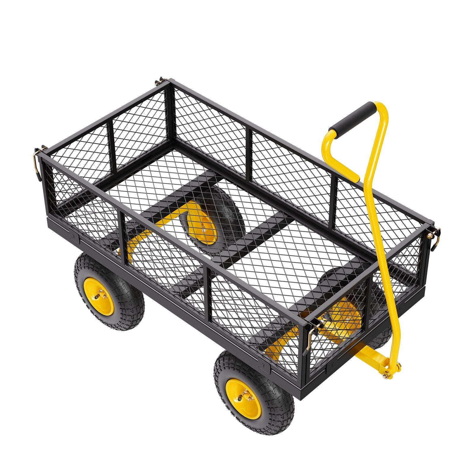VEVOR 900 Lbs Heavy Duty Steel Garden Cart, Garden Wagon Cart on Wheels, Outdoor Metal Yard Utility Wagon Carts with 10" Tires and Mesh Removable Sides(Convert to Flatbed) and 180°Rotating Handle