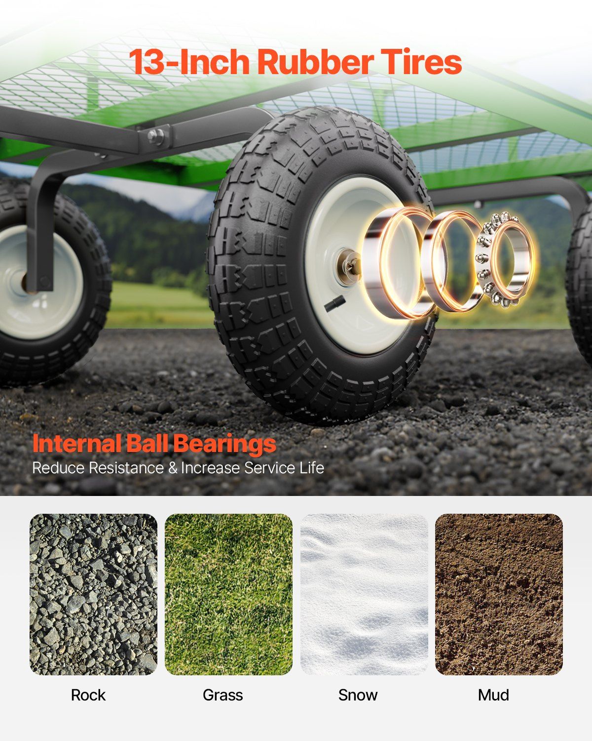 1200 Lbs Steel Garden Cart, Heavy Duty Pullable Garden Wagon Yard Cart, 2 in 1 Outdoor Metal Utility Wagon Yard Trailer with 13" All Terrain Tires, Mesh Removable Sides and 180°Rotating Handle