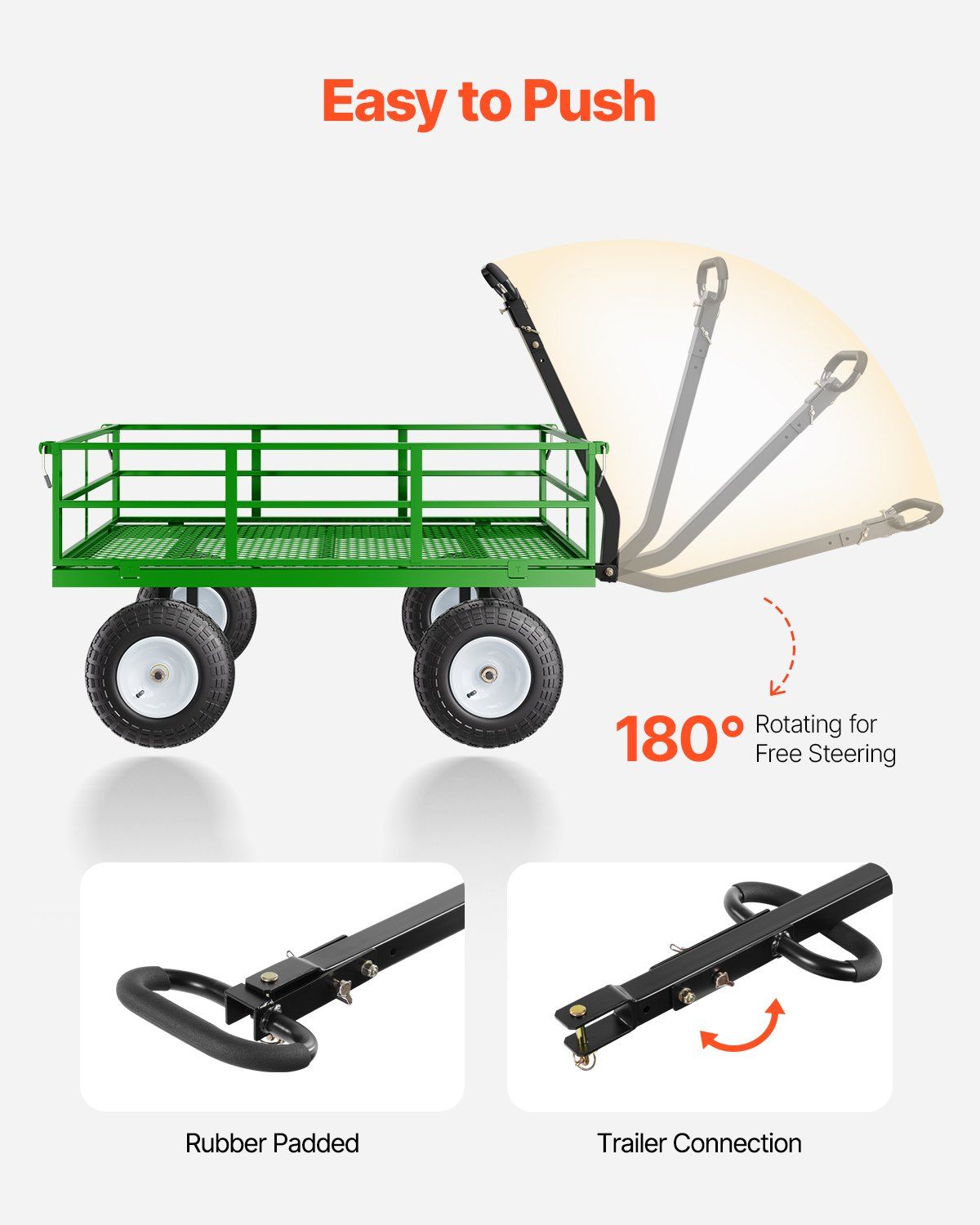 1200 Lbs Steel Garden Cart, Heavy Duty Pullable Garden Wagon Yard Cart, 2 in 1 Outdoor Metal Utility Wagon Yard Trailer with 13" All Terrain Tires, Mesh Removable Sides and 180°Rotating Handle