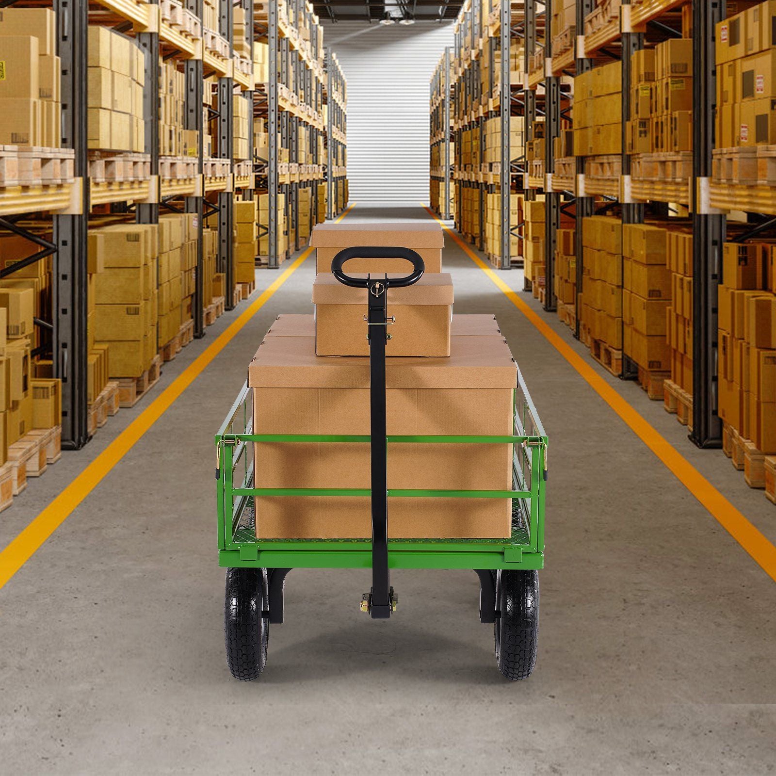 1200 Lbs Steel Garden Cart, Heavy Duty Pullable Garden Wagon Yard Cart, 2 in 1 Outdoor Metal Utility Wagon Yard Trailer with 13" All Terrain Tires, Mesh Removable Sides and 180°Rotating Handle