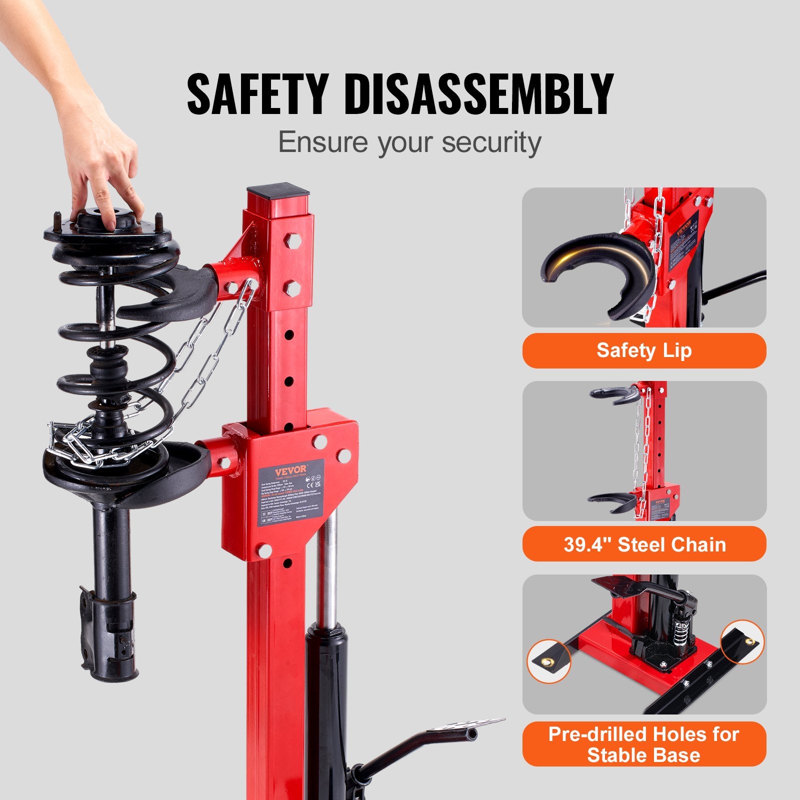 VEVOR Strut Spring Compressor, 4.5 Ton/9920 LBS Hydraulic Jack Capacity, 1 Ton Rated Compression Force, Auto Strut Coil Spring Compressor Tool, Hydraulic Spring Compressor for Strut Spring Removing