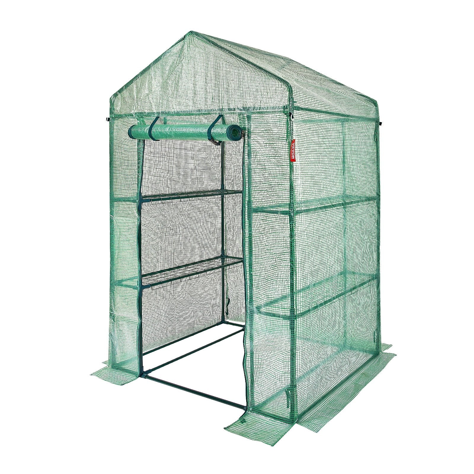 VEVOR Walk-in Green House, 4.6 x 2.4 x  6.7 ft  Greenhouse with Shelves, Set Up in Minutes, High Strength PE Cover with Doors & Windows and Steel Frame, Suitable for Planting and Storage, Green