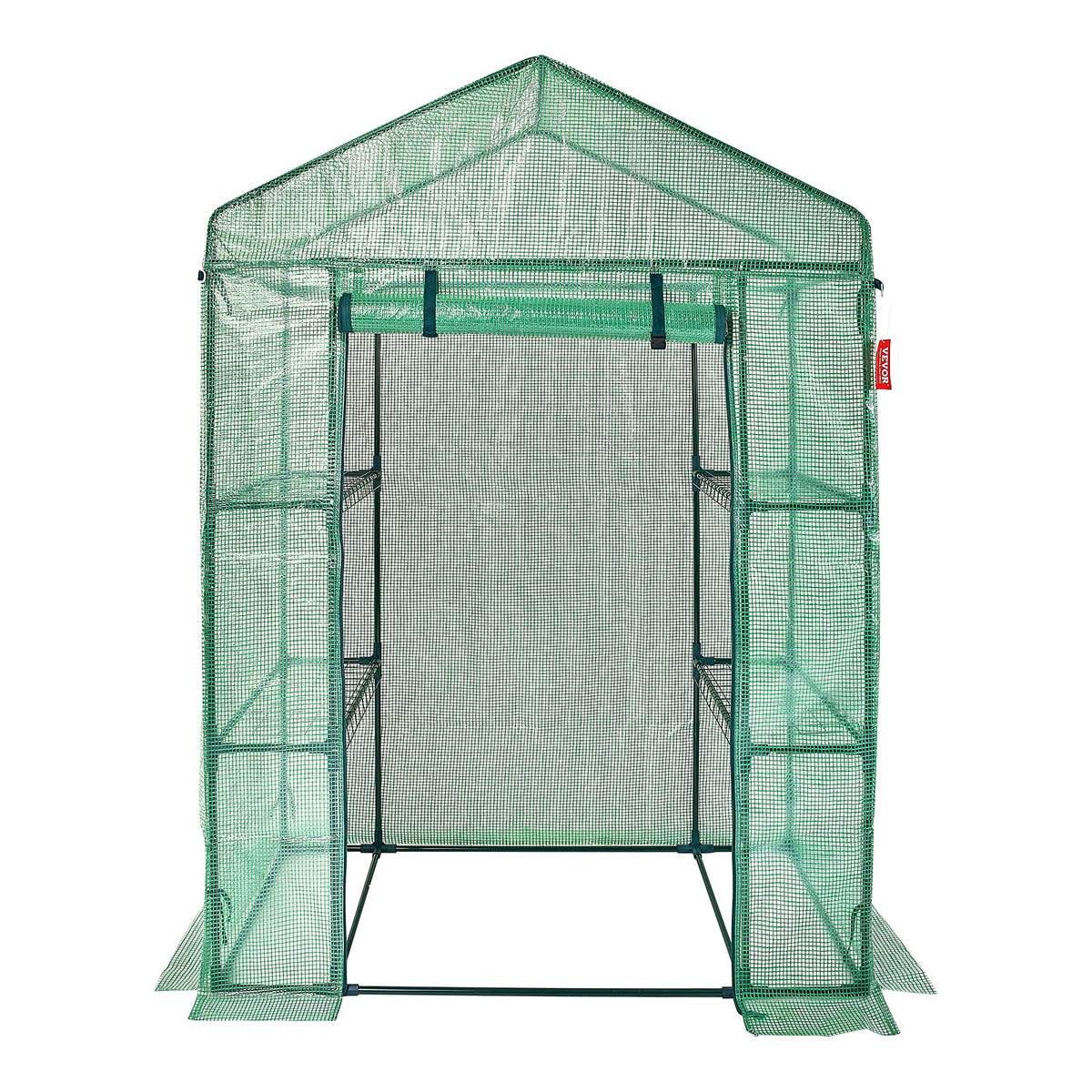 VEVOR Walk-in Green House, 4.6 x 2.4 x  6.7 ft  Greenhouse with Shelves, Set Up in Minutes, High Strength PE Cover with Doors & Windows and Steel Frame, Suitable for Planting and Storage, Green