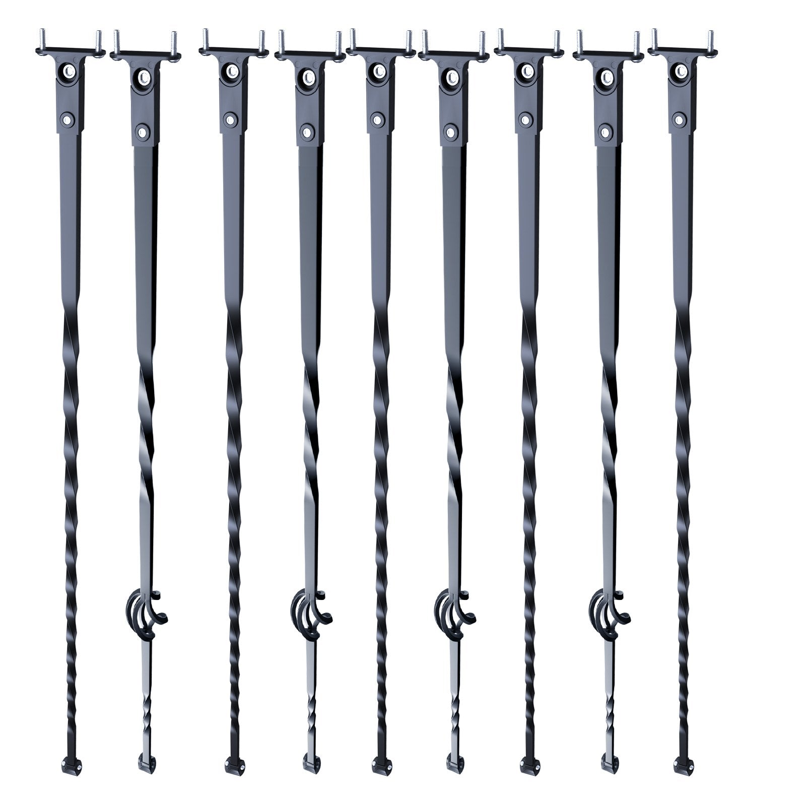 VEVOR Staircase Metal Balusters, 44'' x 1/2" Galvanized Steel Decorative Banister Spindles, 10 Pack Deck Baluster with Hollow Single Baskets, Twists, Spiral Stair Railing w/ Shoes & Screws