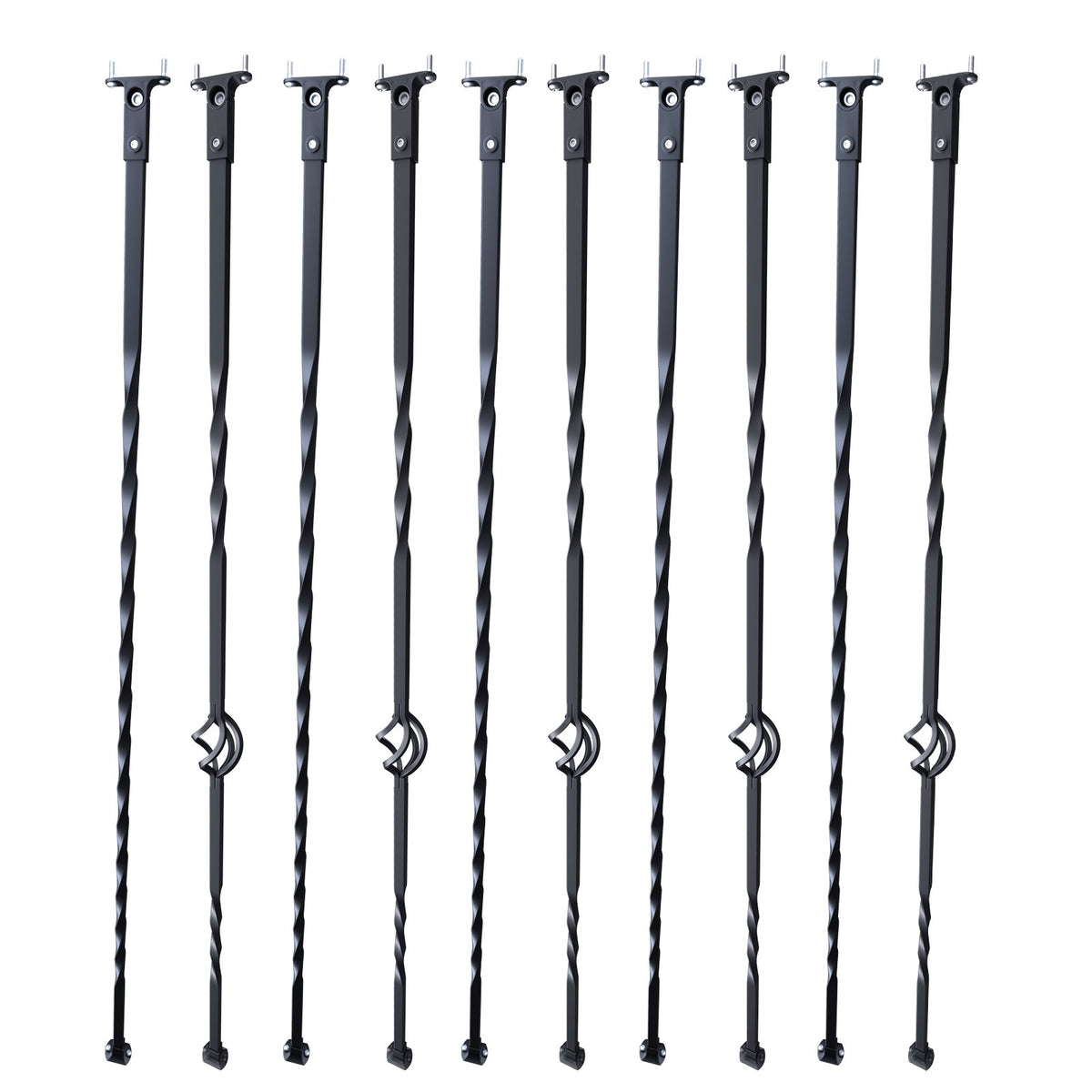 VEVOR Staircase Metal Balusters, 44'' x 1/2" Galvanized Steel Decorative Banister Spindles, 10 Pack Deck Baluster with Hollow Single Baskets, Twists, Spiral Stair Railing w/ Shoes & Screws