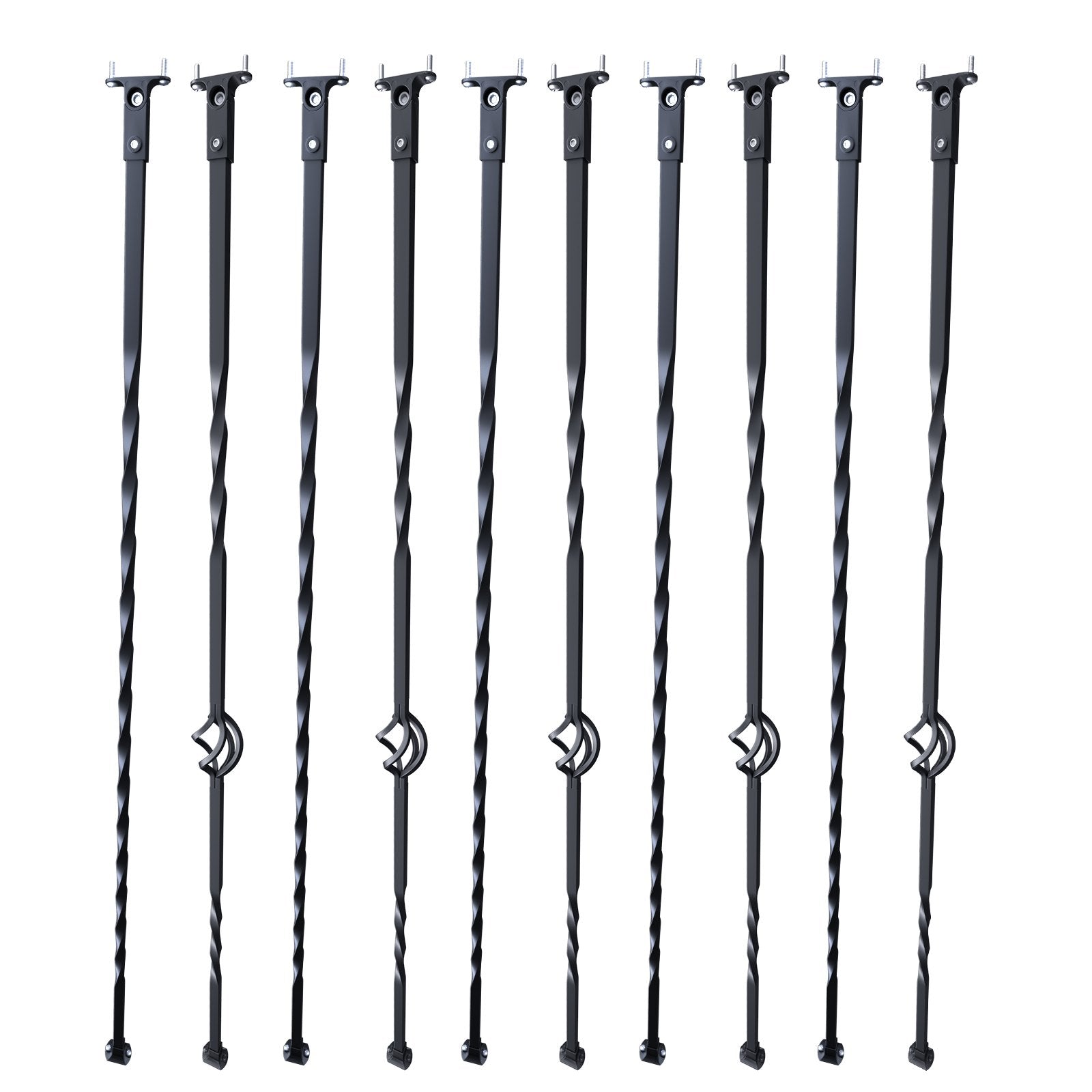 VEVOR Staircase Metal Balusters, 44'' x 1/2" Galvanized Steel Decorative Banister Spindles, 10 Pack Deck Baluster with Hollow Single Baskets, Twists, Spiral Stair Railing w/ Shoes & Screws