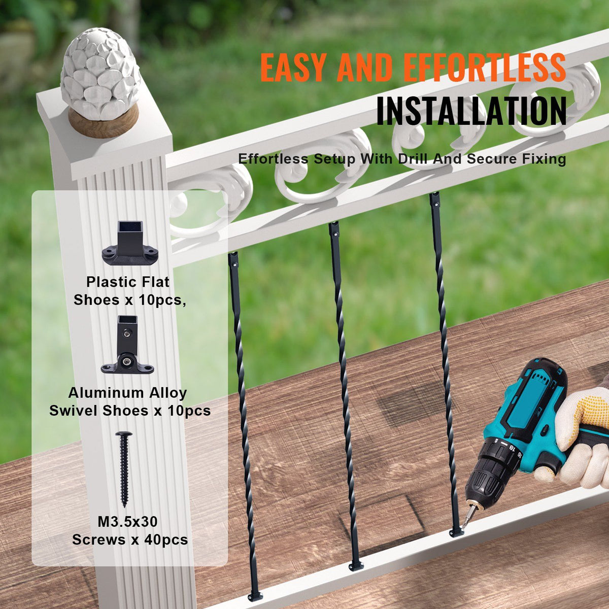 Staircase Metal Balusters, 44'' x 1/2" Galvanized Steel Decorative Banister Spindles, 10 Pack Deck Baluster with Hollow Twists, Satin Black Spiral Stair Railing with Shoes & Screws