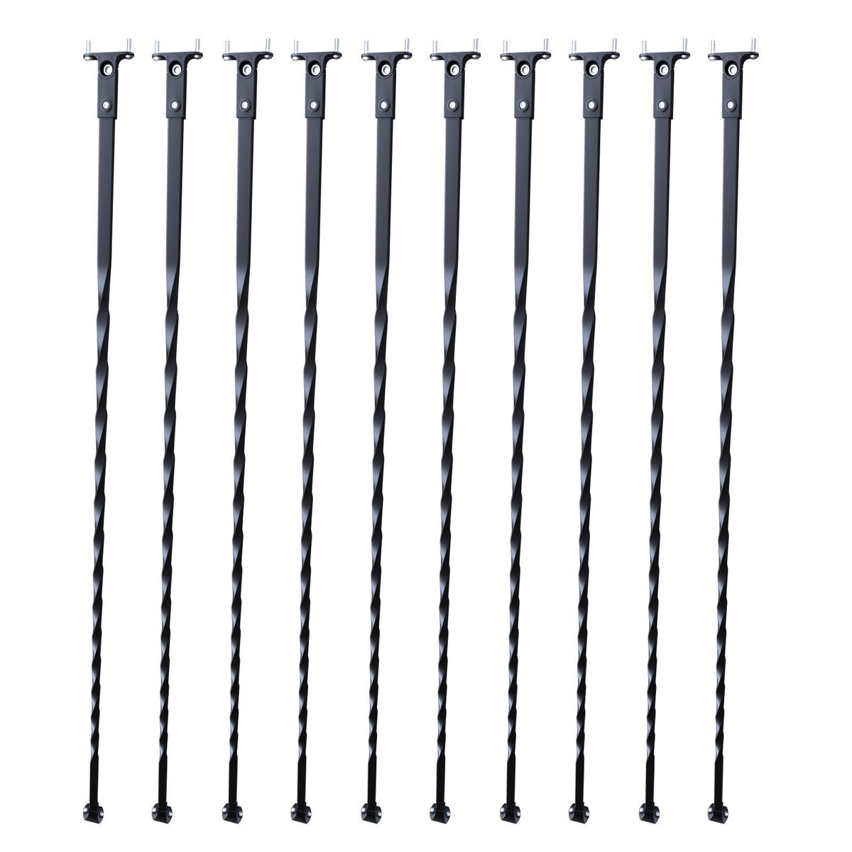 Staircase Metal Balusters, 44'' x 1/2" Galvanized Steel Decorative Banister Spindles, 10 Pack Deck Baluster with Hollow Twists, Satin Black Spiral Stair Railing with Shoes & Screws