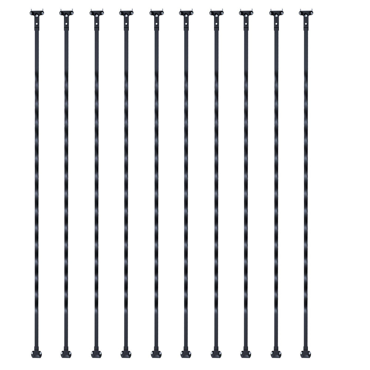 Staircase Metal Balusters, 44'' x 1/2" Galvanized Steel Decorative Banister Spindles, 10 Pack Deck Baluster with Hollow Twists, Satin Black Spiral Stair Railing with Shoes & Screws