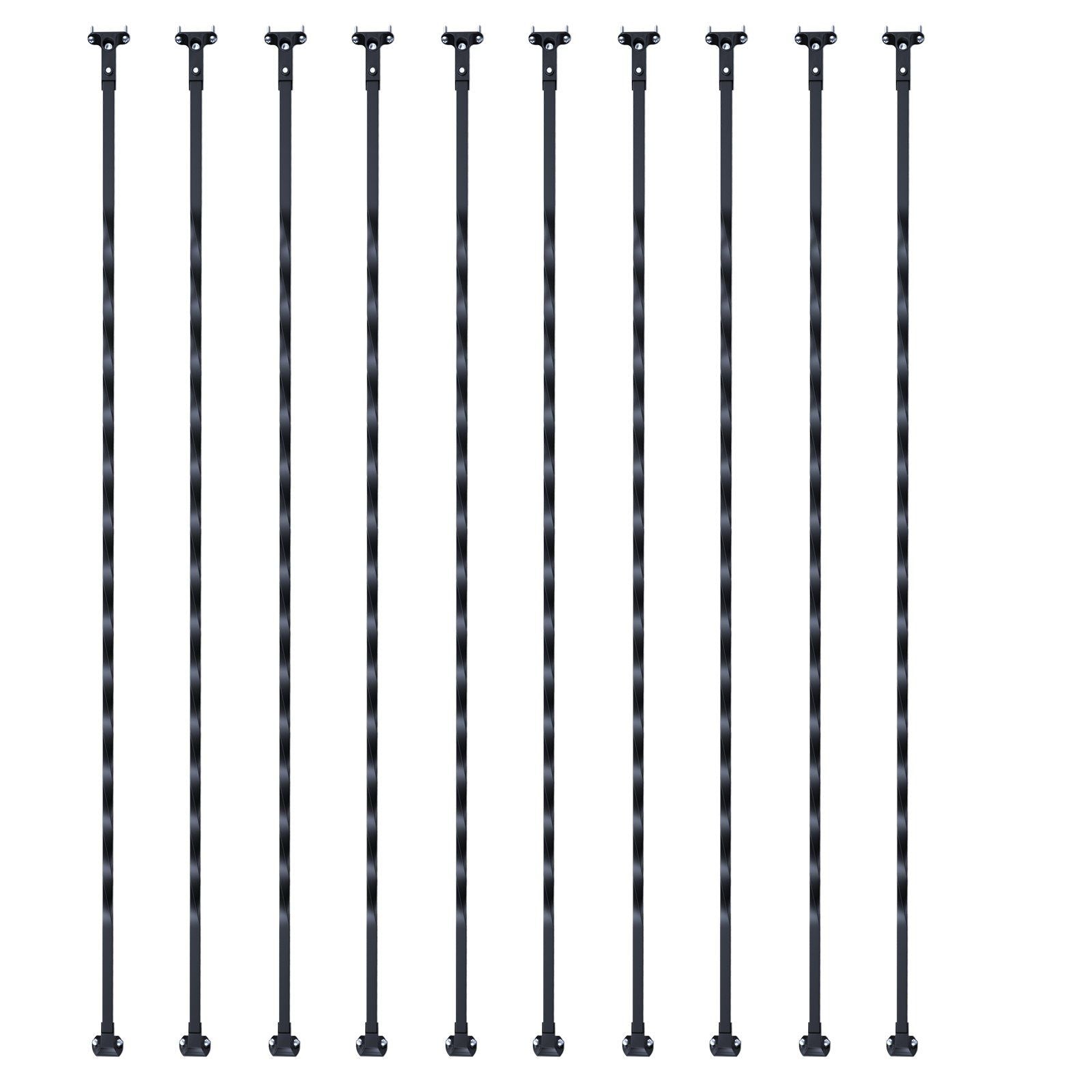 Staircase Metal Balusters, 44'' x 1/2" Galvanized Steel Decorative Banister Spindles, 10 Pack Deck Baluster with Hollow Twists, Satin Black Spiral Stair Railing with Shoes & Screws
