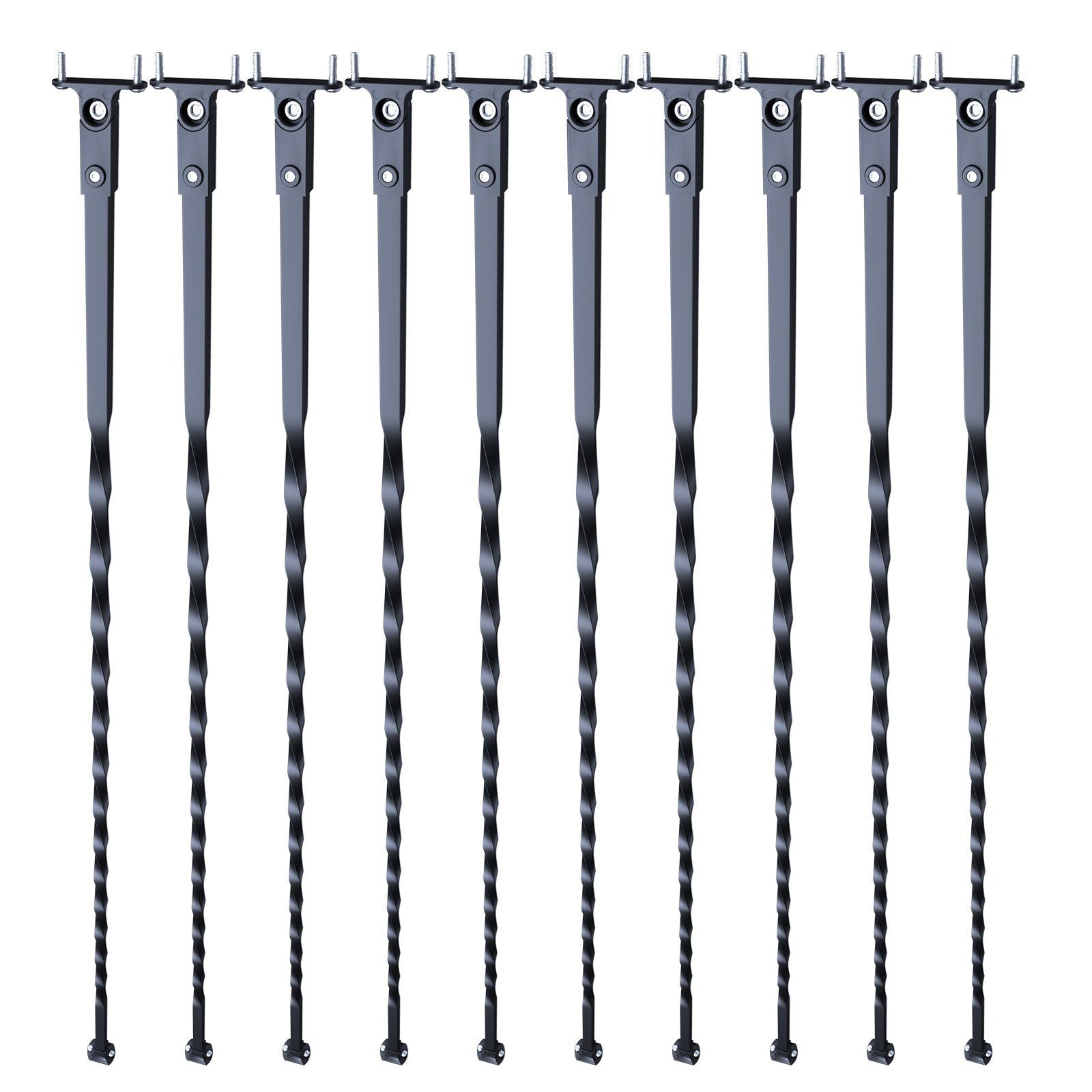 Staircase Metal Balusters, 44'' x 1/2" Galvanized Steel Decorative Banister Spindles, 10 Pack Deck Baluster with Hollow Twists, Satin Black Spiral Stair Railing with Shoes & Screws