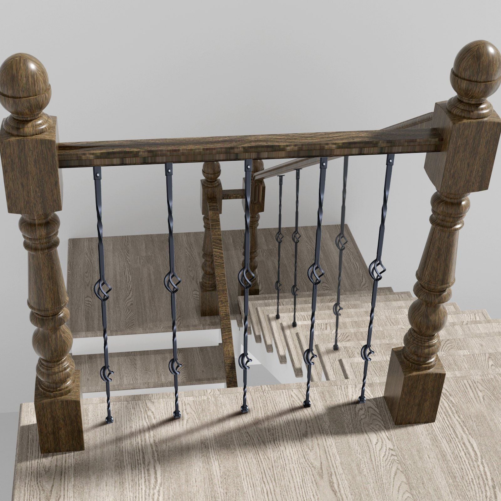 Staircase Metal Balusters, 44'' x 1/2" Galvanized Steel Decorative Banister Spindles, 10 Pack Deck Baluster with Hollow Double Baskets, Spiral Stair Railing with Shoes & Screws
