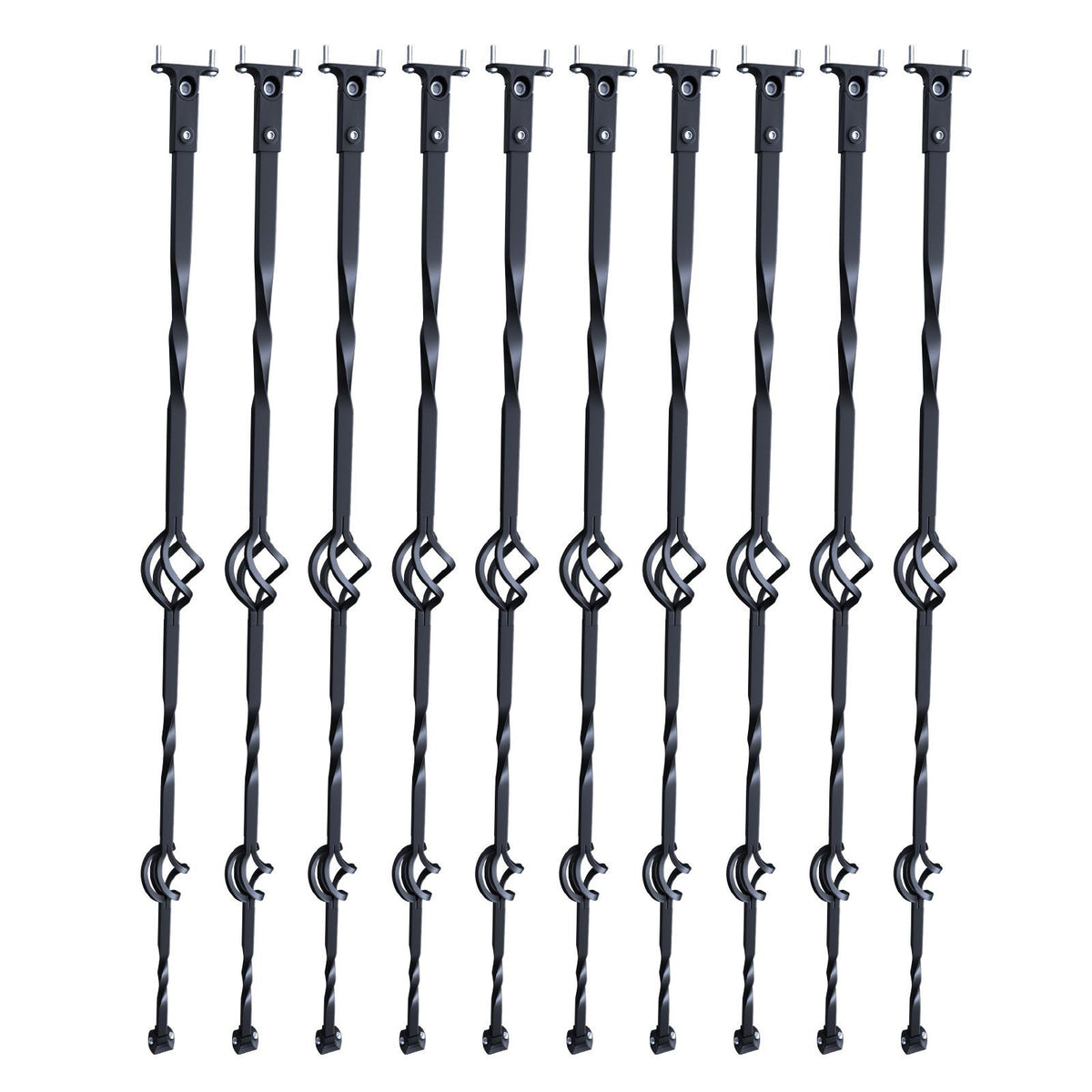 Staircase Metal Balusters, 44'' x 1/2" Galvanized Steel Decorative Banister Spindles, 10 Pack Deck Baluster with Hollow Double Baskets, Spiral Stair Railing with Shoes & Screws