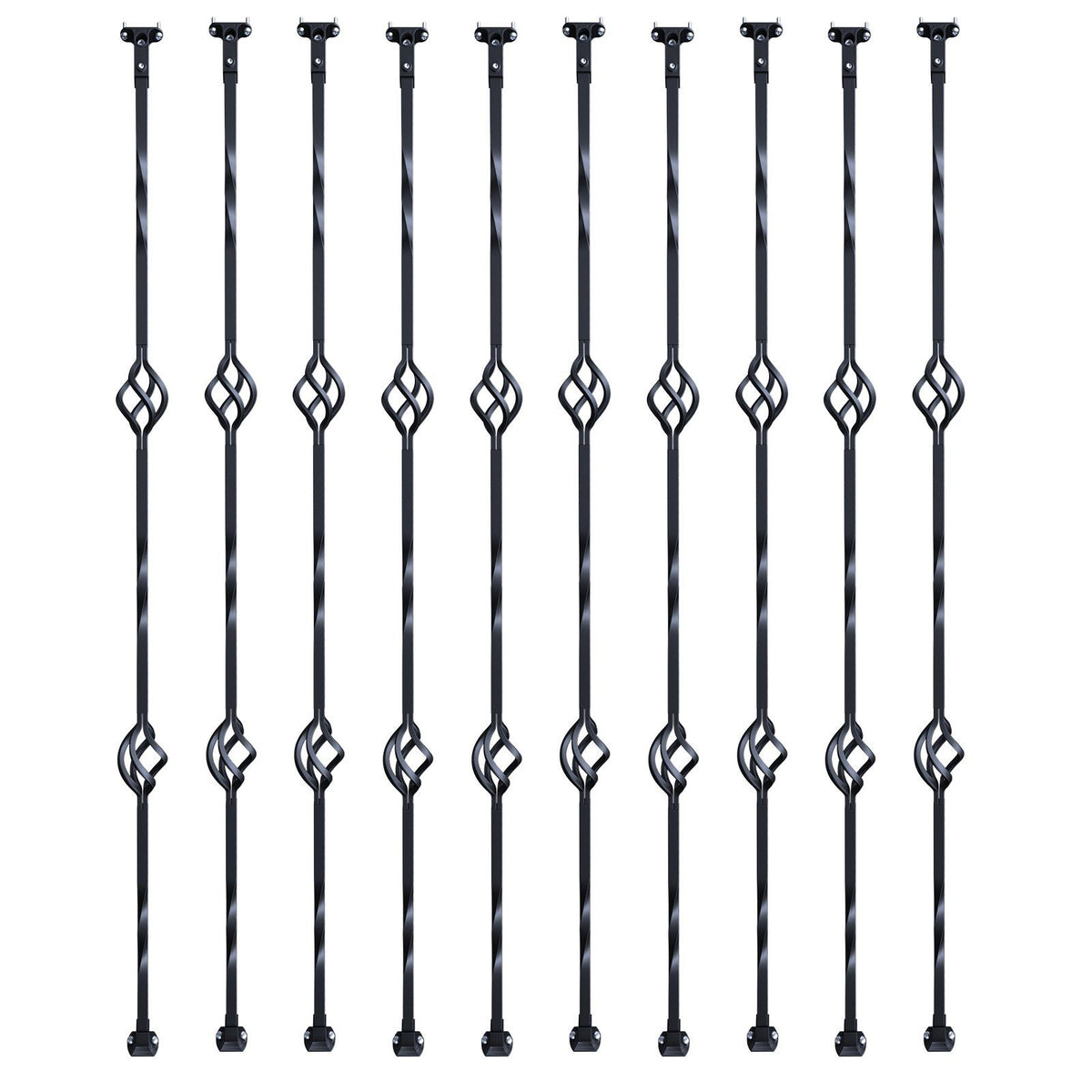 Staircase Metal Balusters, 44'' x 1/2" Galvanized Steel Decorative Banister Spindles, 10 Pack Deck Baluster with Hollow Double Baskets, Spiral Stair Railing with Shoes & Screws