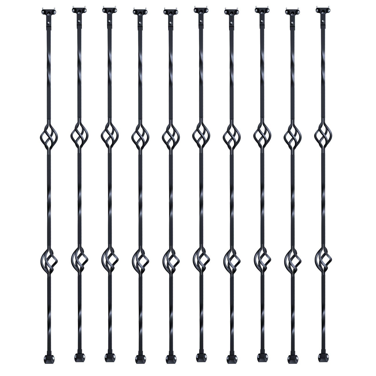 Staircase Metal Balusters, 44'' x 1/2" Galvanized Steel Decorative Banister Spindles, 10 Pack Deck Baluster with Hollow Double Baskets, Spiral Stair Railing with Shoes & Screws