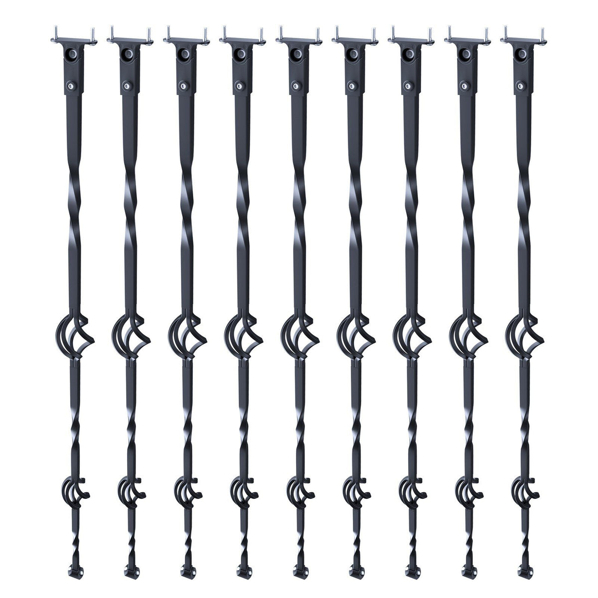Staircase Metal Balusters, 44'' x 1/2" Galvanized Steel Decorative Banister Spindles, 10 Pack Deck Baluster with Hollow Double Baskets, Spiral Stair Railing with Shoes & Screws