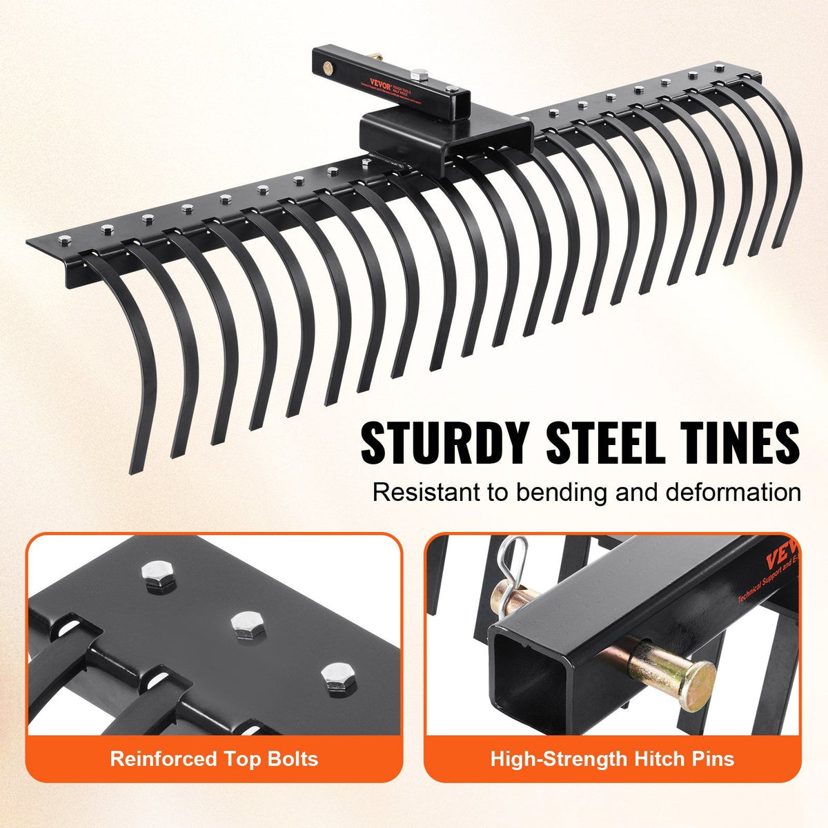 Tow Behind Landscape Rake, 1.5m Tow Dethatcher with 21 Steel Coil Tines, Lawn Dethatcher Rake Attaches to 1.2m or 15m Toolbars and 3-point Suspension Systems, for Leaves, Pine Needles, and Grass