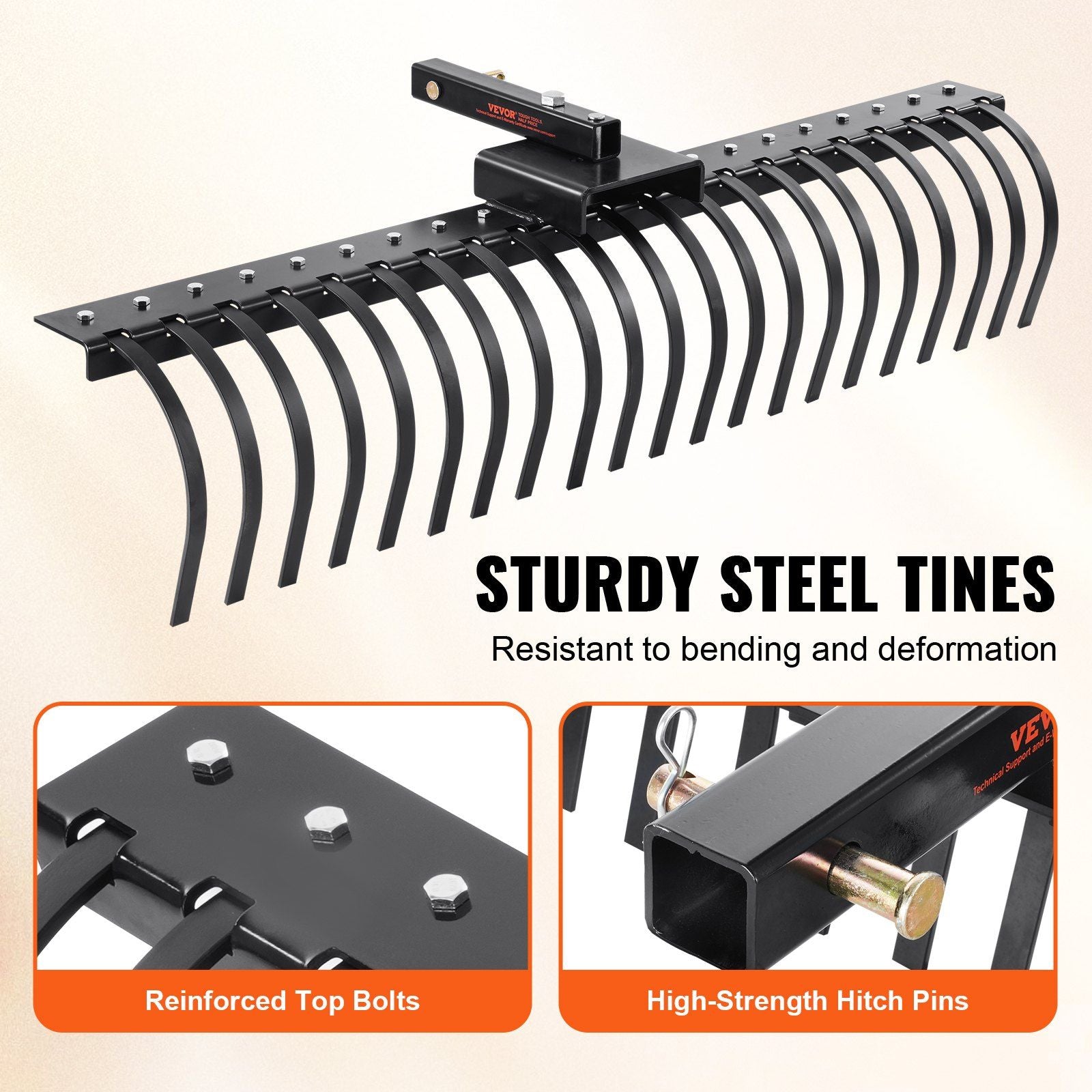 Tow Behind Landscape Rake, 1.5m Tow Dethatcher with 21 Steel Coil Tines, Lawn Dethatcher Rake Attaches to 1.2m or 15m Toolbars and 3-point Suspension Systems, for Leaves, Pine Needles, and Grass