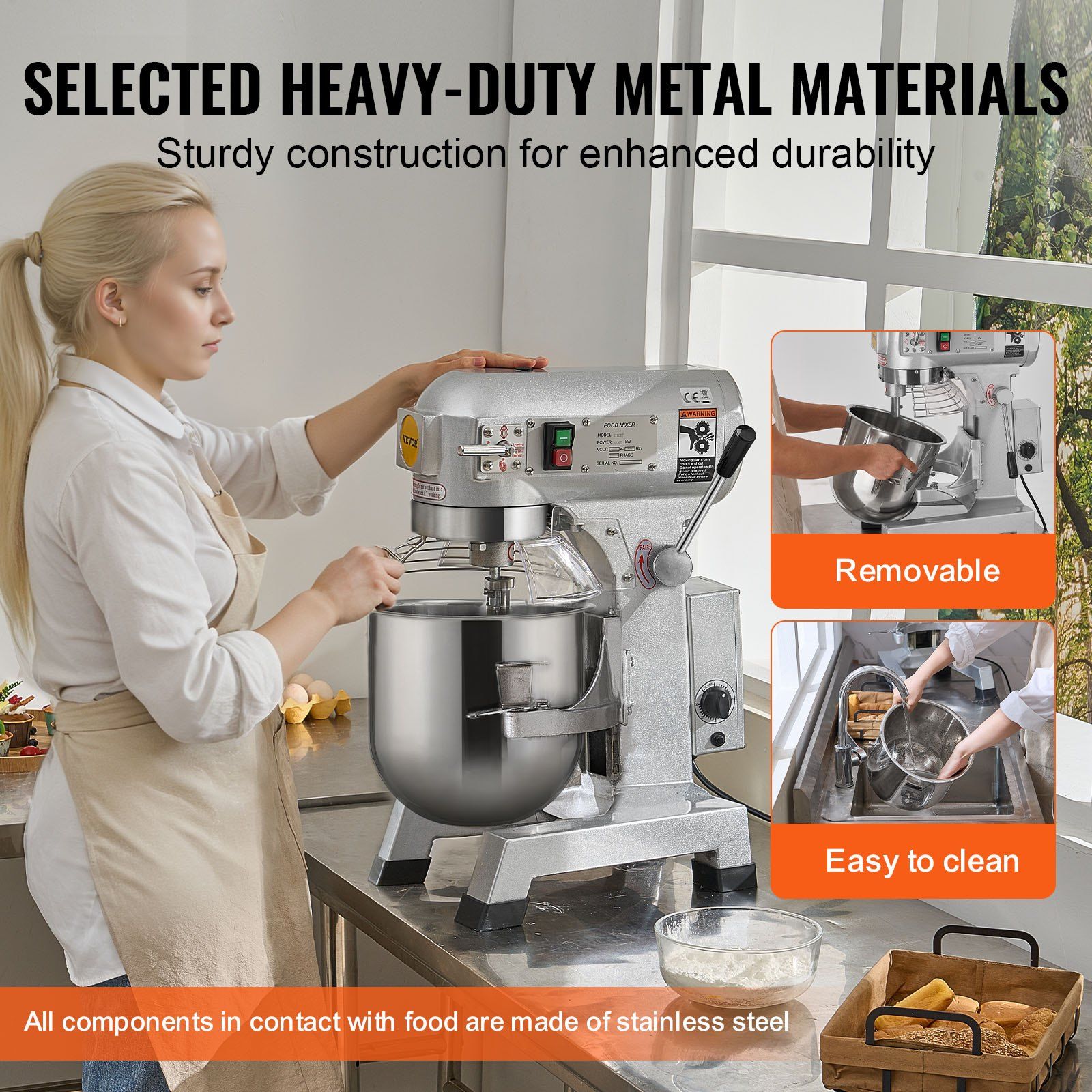 Commercial Food Mixer, 10L Commercial Stand Mixer with 3 Adjustable Speeds, 550W Dough Mixer with Stainless Steel Bowl and 3 Mixing Attachments, Ideal for Restaurant, Bakery, Pastry shop, Cafe