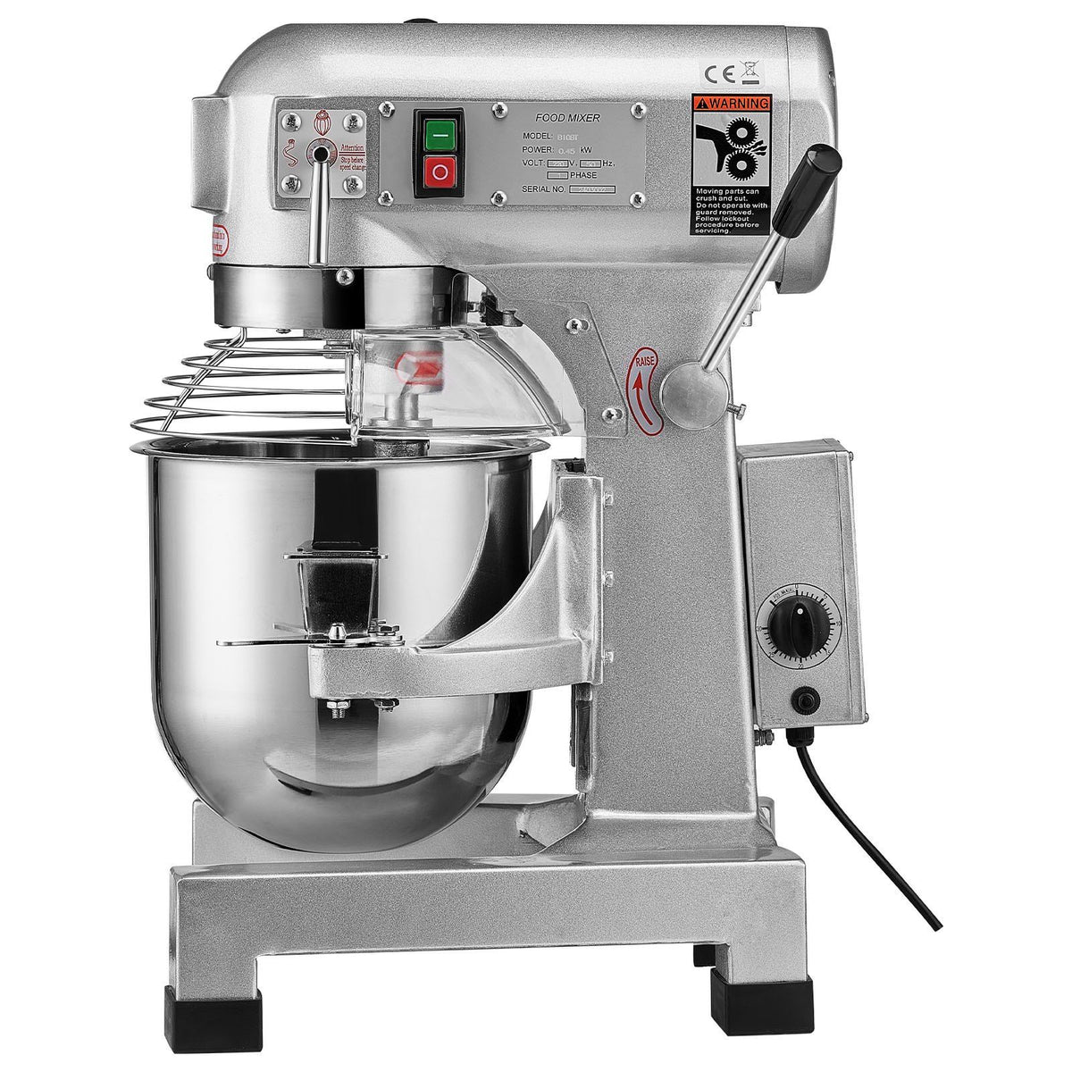 Commercial Food Mixer, 10L Commercial Stand Mixer with 3 Adjustable Speeds, 550W Dough Mixer with Stainless Steel Bowl and 3 Mixing Attachments, Ideal for Restaurant, Bakery, Pastry shop, Cafe