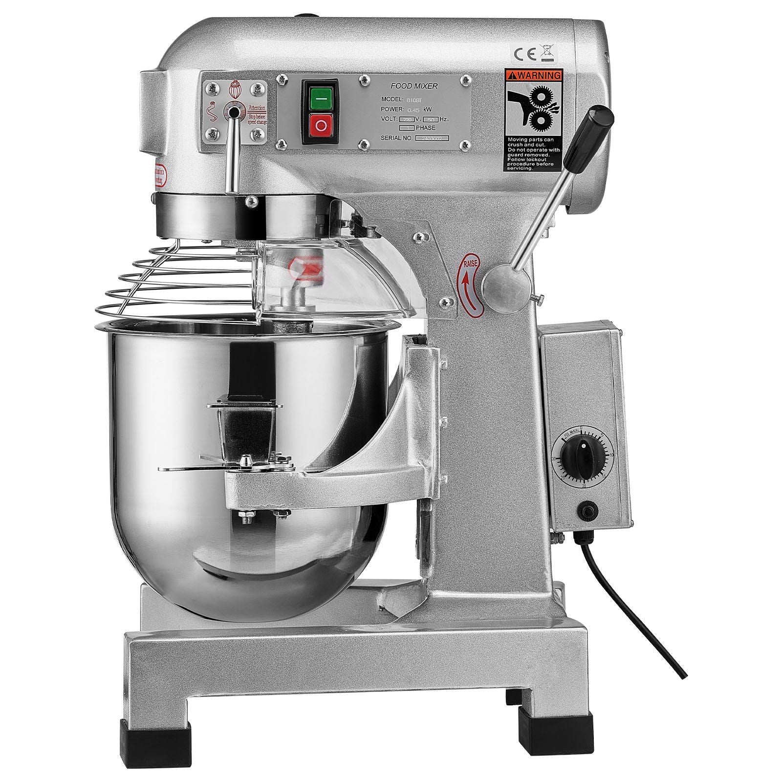 Commercial Food Mixer, 10L Commercial Stand Mixer with 3 Adjustable Speeds, 550W Dough Mixer with Stainless Steel Bowl and 3 Mixing Attachments, Ideal for Restaurant, Bakery, Pastry shop, Cafe