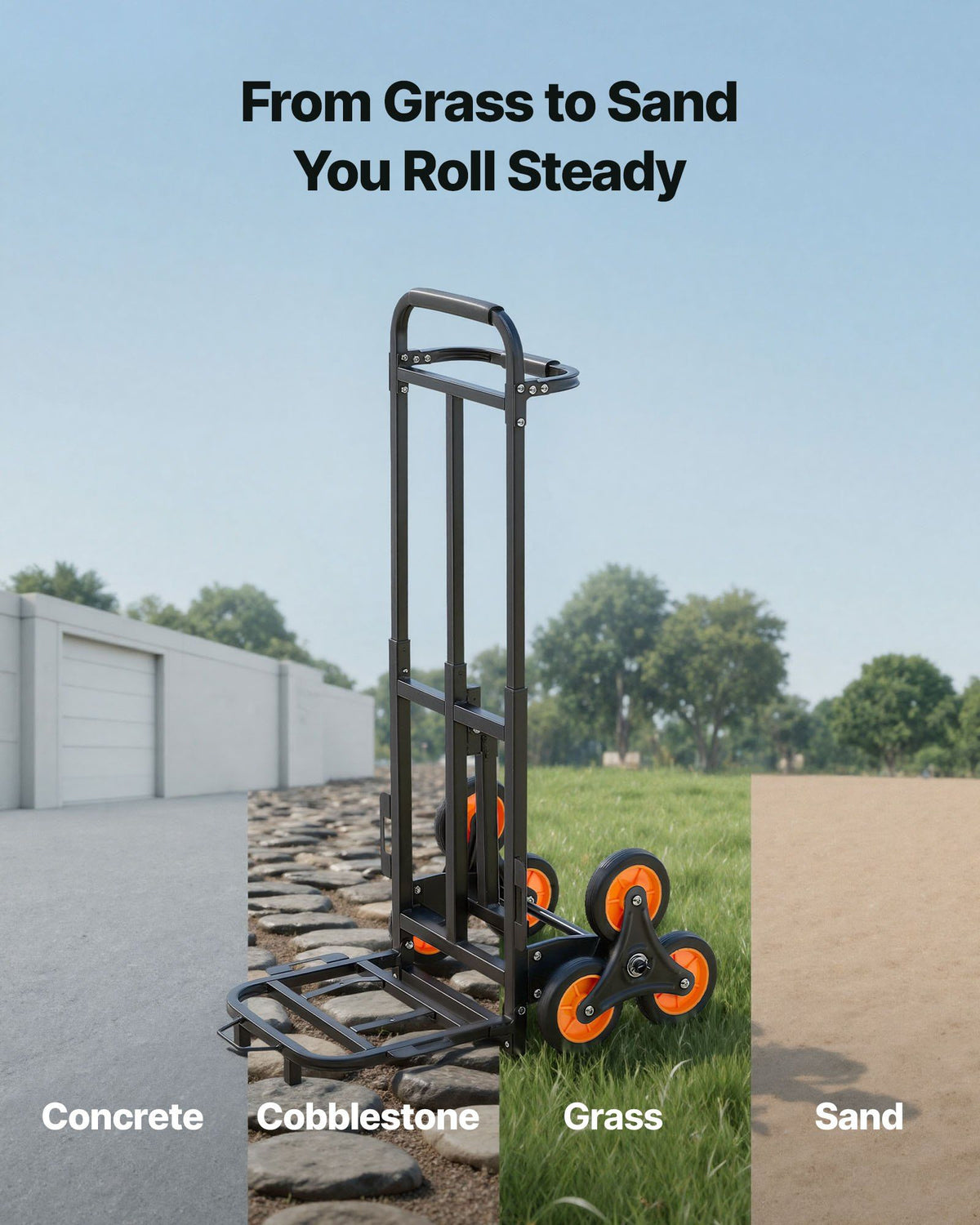 Stair Climbing Cart, 100 kg Stair-Climbing Capacity, Heavy-Duty Folding Trolley Cart with Telescoping Handle, 6 Wheels and 2 Bungee Cords, Stair Climber Dolly for Home, Groceries, Warehouse