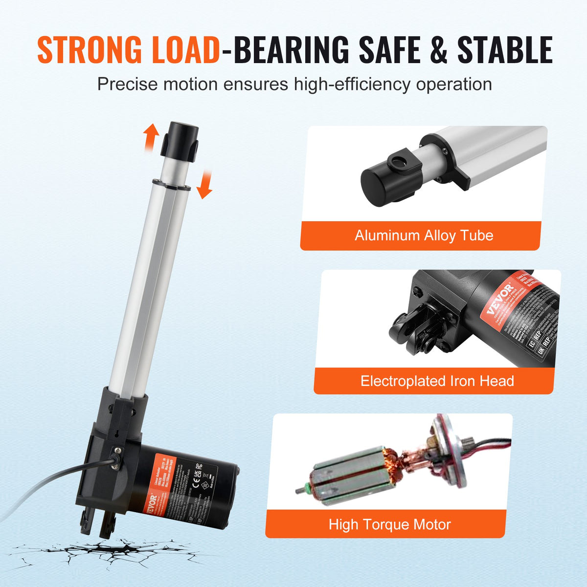 VEVOR Linear Actuator 12V, 8 Inch Heavy Duty 1320lbs/6000N Linear Actuator, 0.19"/s Linear Motion Actuator with Mounting Bracket & IP44 Protection for Electric Door Industrial Machinery Vessels Cargo