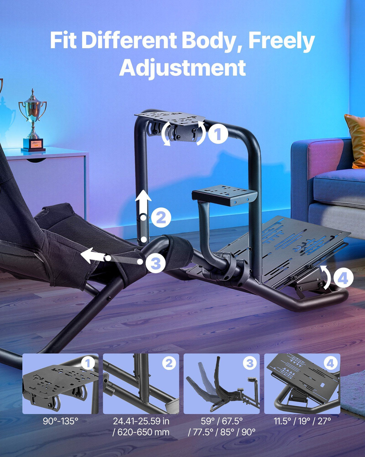 Racing Wheel Stand, Heavy-Duty Integrated Simulator Cockpit Steering Stand, Fit Logitech G25,G27,G29,G920,G923, Thrustmaster T300RS,TX F458,T500RS,T3PA-PRO (F1/GT) and CSR Pedals, Black