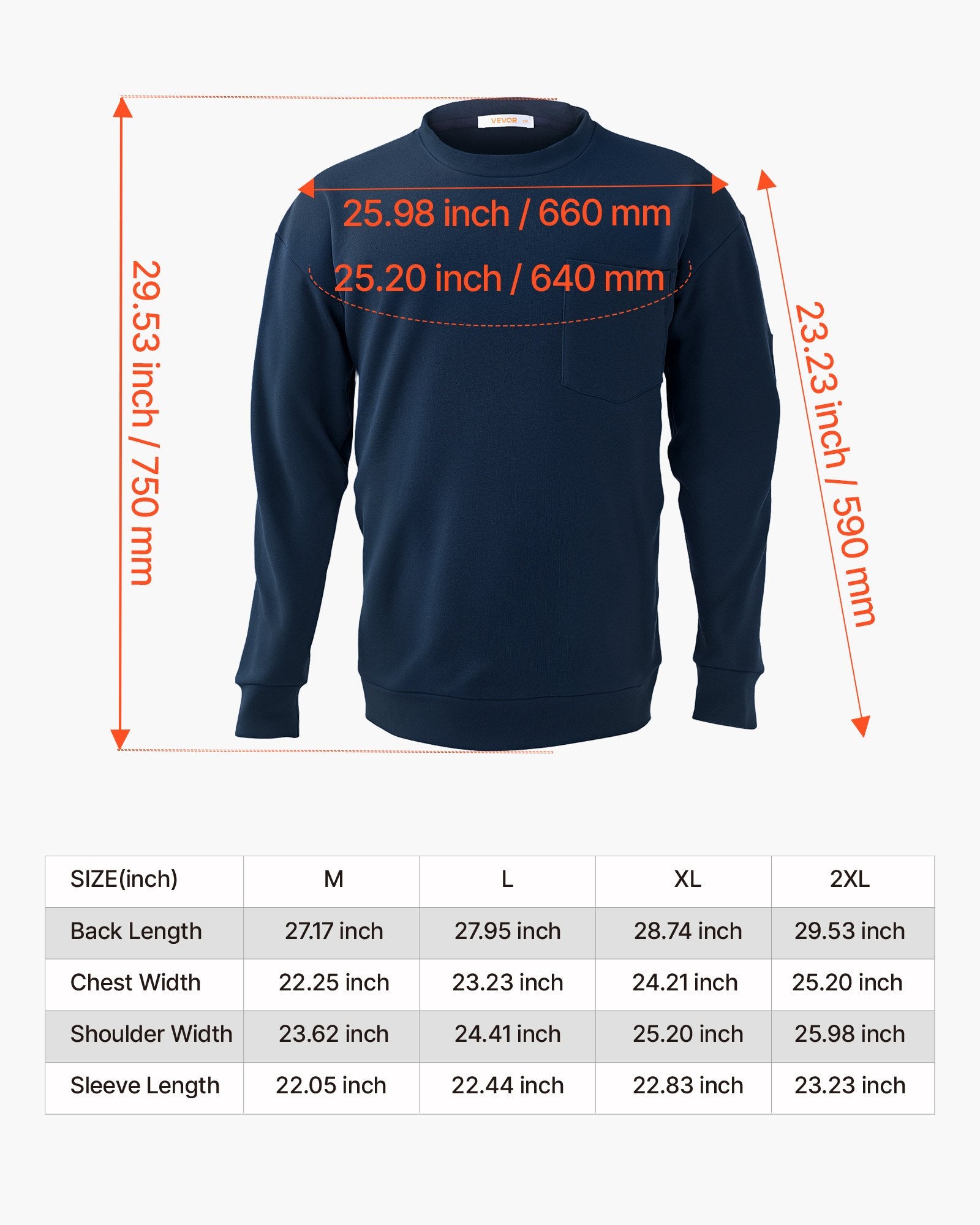 VEVOR FR Shirts, Flame Resistant Long Sleeve Clothing Lightweight 7 oz Breathable Cotton, Men's Fire Retardant Work Shirt with Pre-shrink Treatment & Pocket, for Welders,Electricians,Navy Blue 2XL